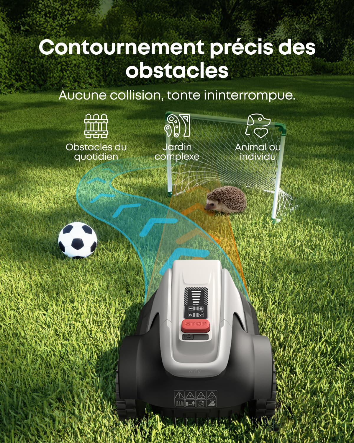 eufy E15 Robot Tondeuse sans Fil périphérique ni RTK, sans problème de Signal, Configuration 5 Min, cartographie Mains Libres, 800 m2, contournement Obstacles, Bordures, Navigation Intelligente