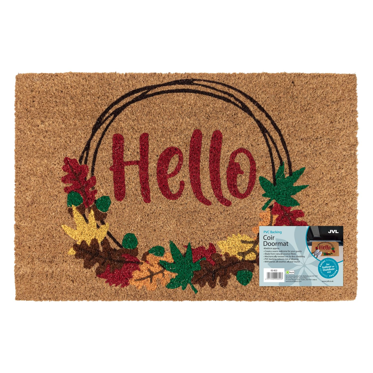 JVL PVC Backed Coir Doormat 40x60cm Hello Autumn Door Mat