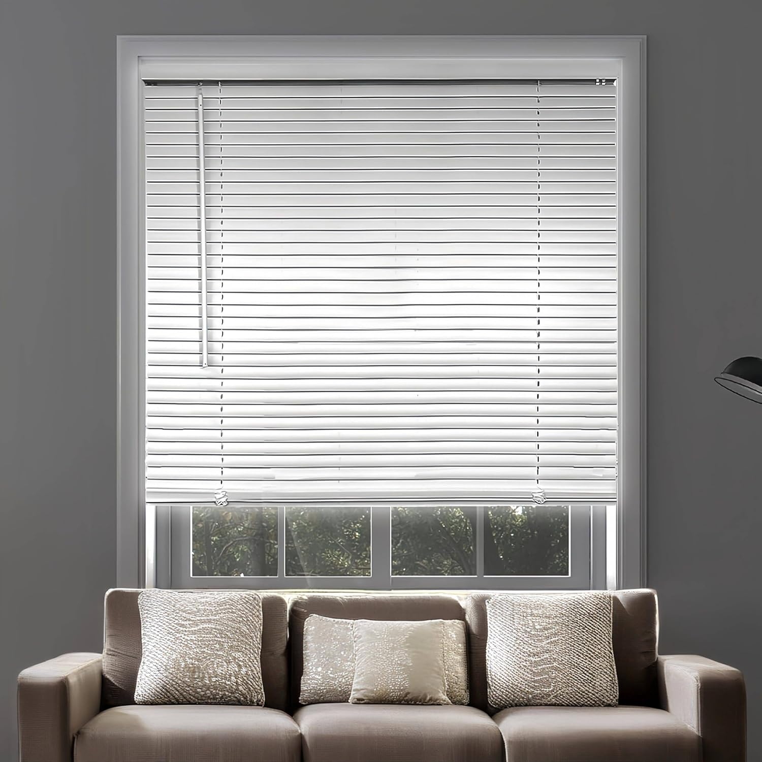 Cordless Venetian Blinds Horizontal Venetian Blinds Vinyl Window Shades Light Filtering Privacy Room Darkening Blinds for Bedroom, Kitchen, Office,Outdoor, White 32W*Highly Customized