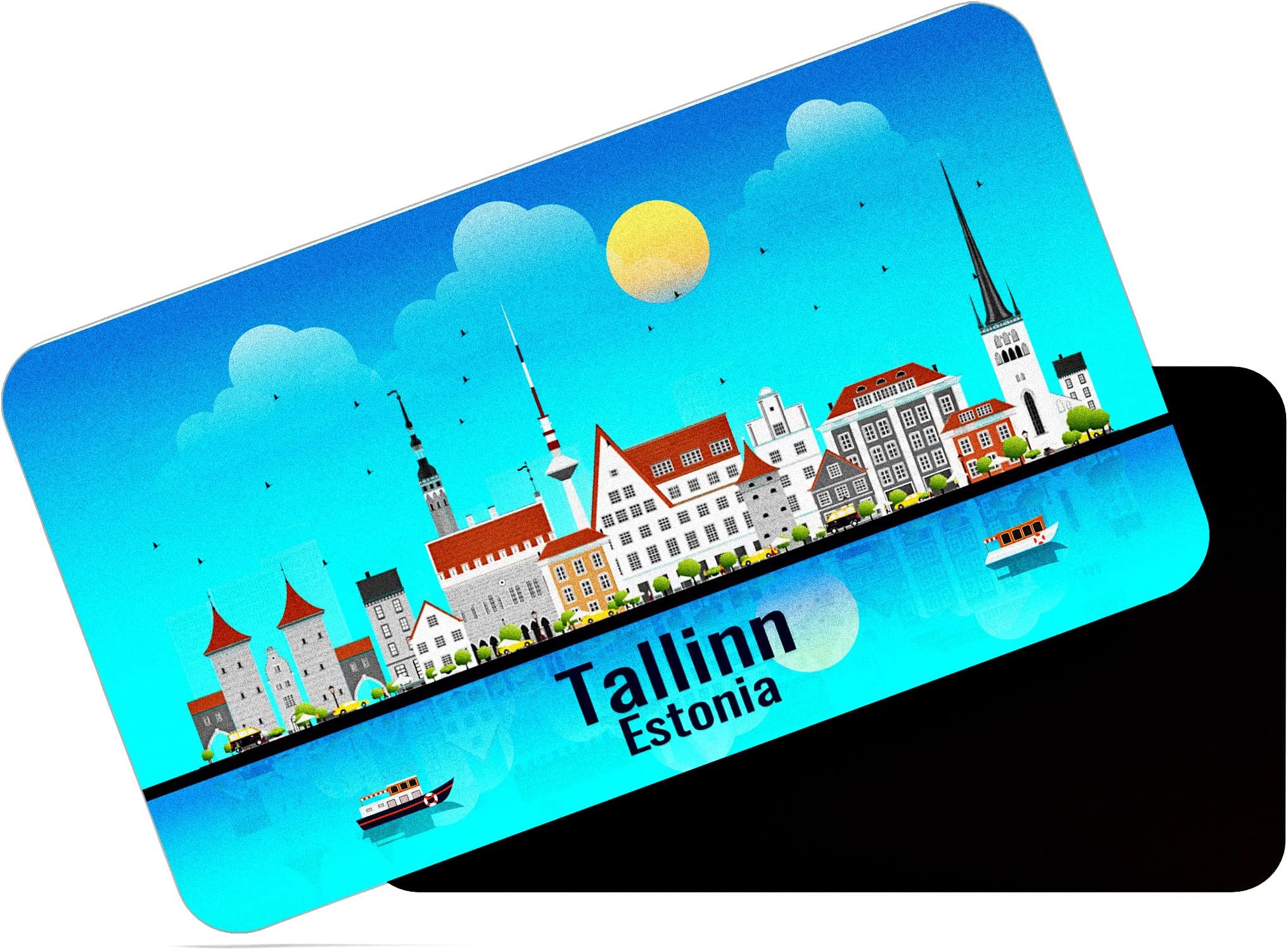 dhcrafts Rectangular Rubber Fridge Magnet/Magnetic Card Blue Estonia Tallinn Design Pack of 1 (8.6cm x 5.4cm)