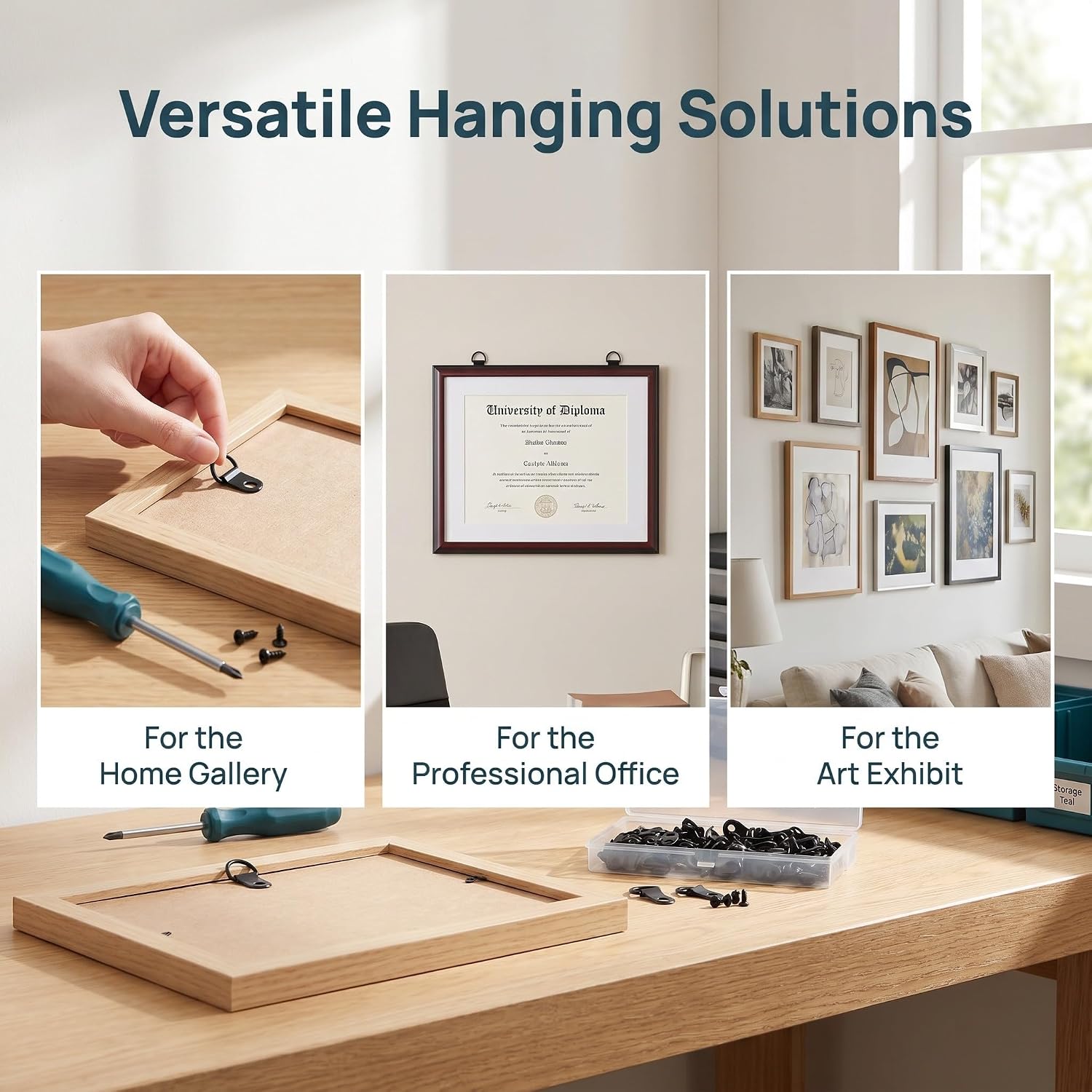 Cabilock 80 Sets Triangle Hanging Hooks Picture Frame Hangers with Screws, Heavy Duty Metal Picture Hanging Hardware for Home and Office, Balanced Weight Distribution