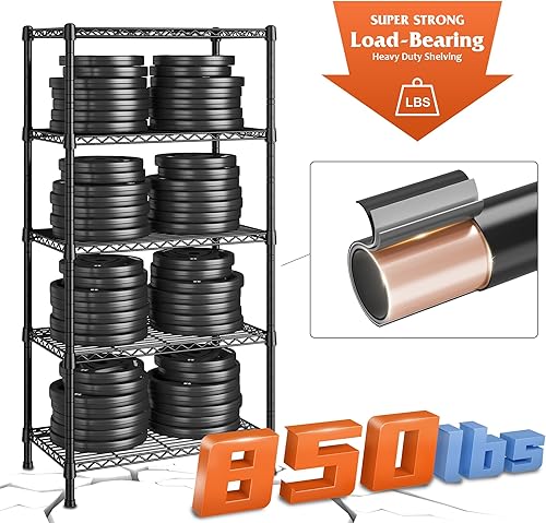 Miniatura 5 de REIBII Estantería de alambre de 5 niveles de metal para almacenamiento, estantes de garaje ajustables, estantes de almacenamiento resistentes para