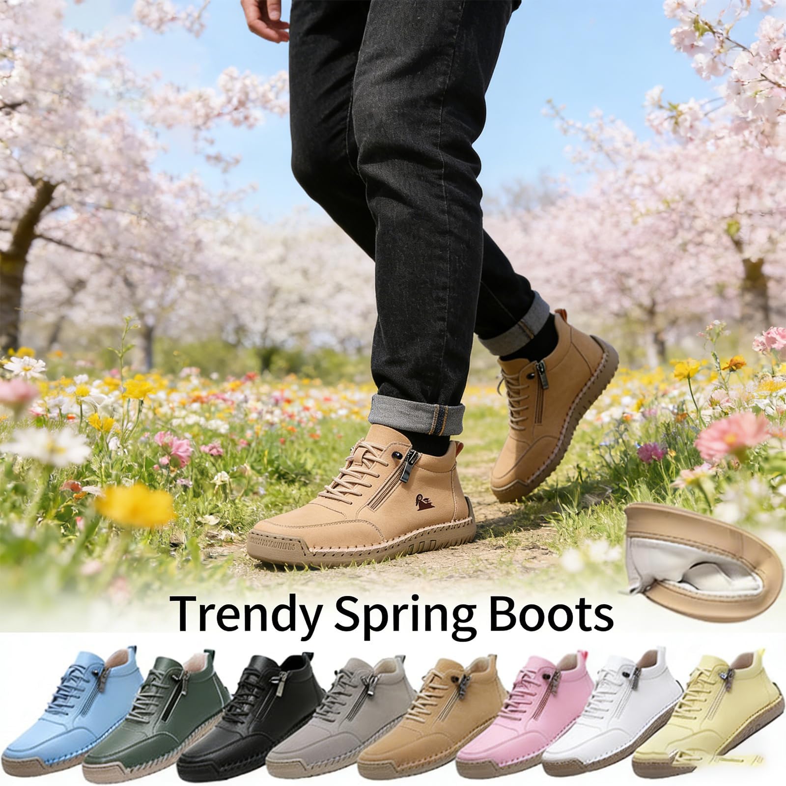 Handgefertigte orthopädische Bequeme Lederschuhe Montela Schuhe Damen Herren, Leder-Turnschuhe mit seitlichem Reißverschluss, Flache Outdoor-Schuhe, Freizeitschuhe zum Fahren und Gehen