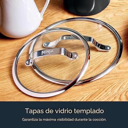 Miniatura 9 de Ninja Ceramic Pro CW39010BK - Juego de ollas y sartenes antiadherentes con tapas de vidrio, no tóxico, sin PTFE, revestimiento de cerámica, apto