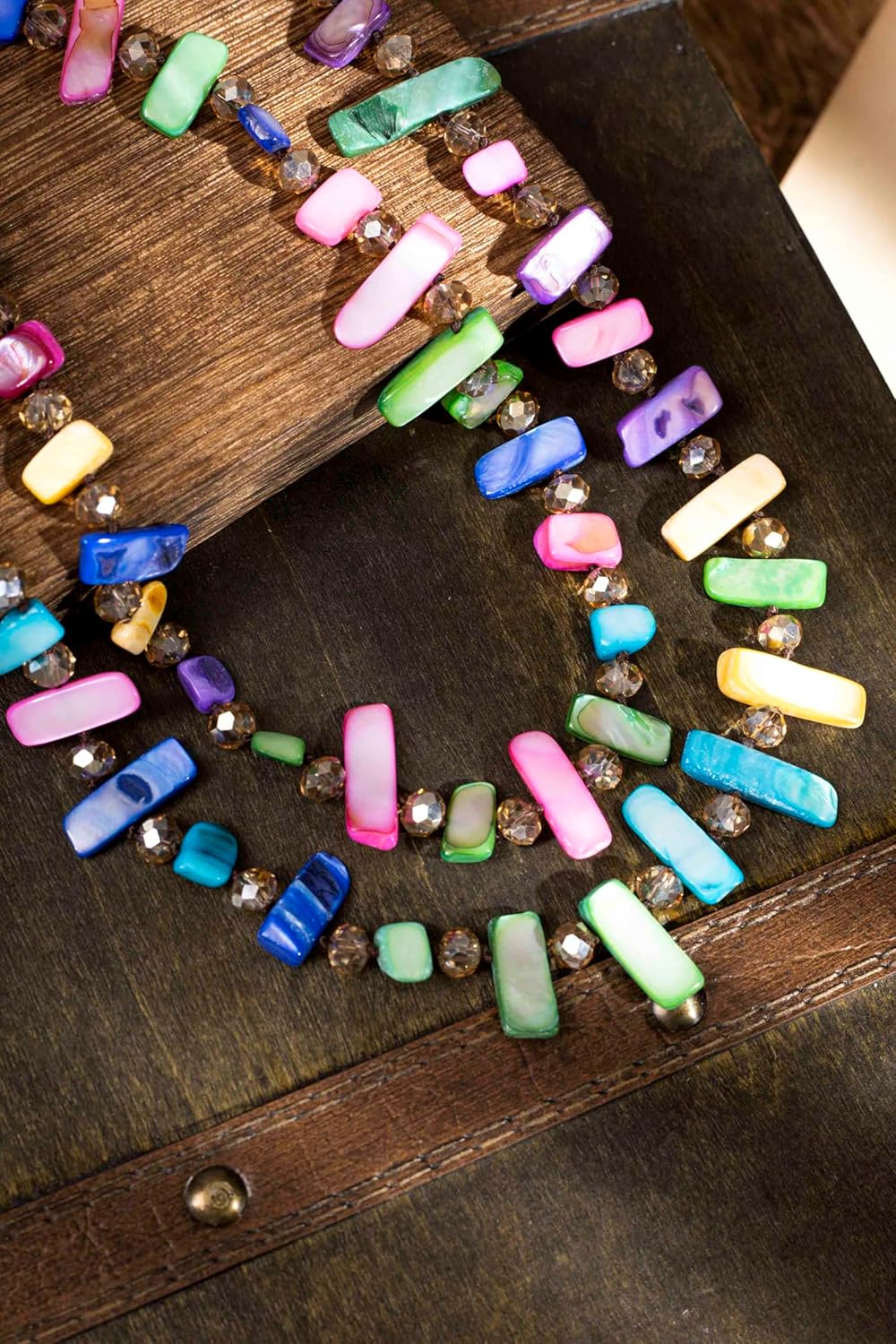 MINACHI Colorful Irregular Beaded Long Necklace, Coated Reflective Glass Beads, Bohemian Vintage Chunky Costume Jewelry for Women - Image 8