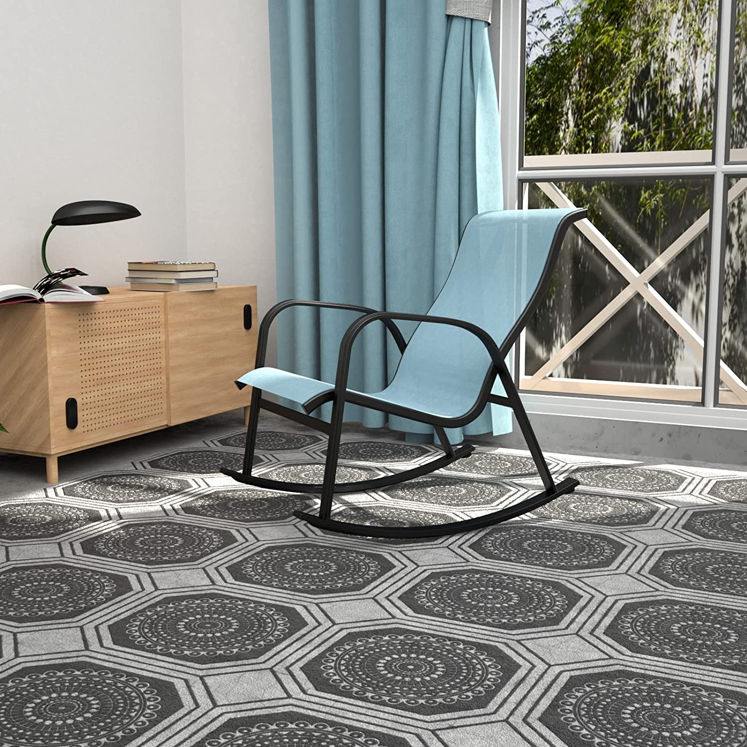 Grand patio Textilene Mecedora, Mecedor de Patio, Resistente a la Intemperie, Ligero, Sillón Relax para Interior, Exterior(Azul, 1PC)