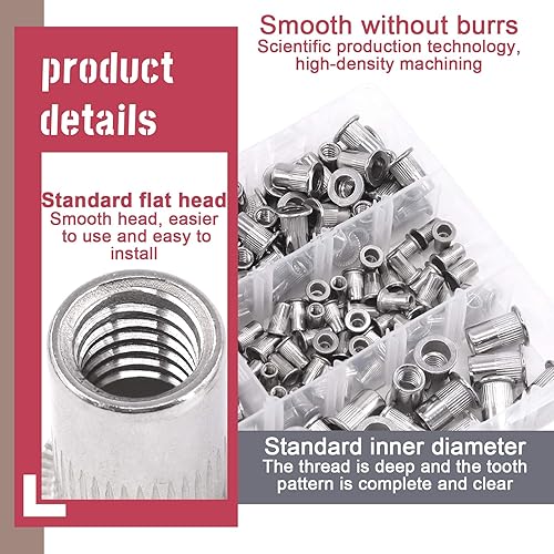 Miniatura 4 de Hilitchi Tuercas de remache de acero inoxidable de 5 tamaños roscadas 8-32, 10-24, 14-20, 516-18, 38-16 para decoración de muebles automotrices,