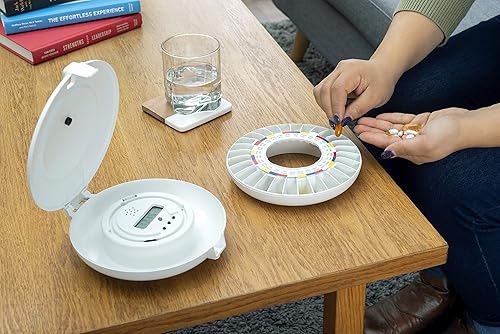 Miniatura 5 de e-Pill MedTime Station - Dispensador automático de pastillas con recordatorio de medicación bloqueado con base basculante y 6 alarmas, cubierta