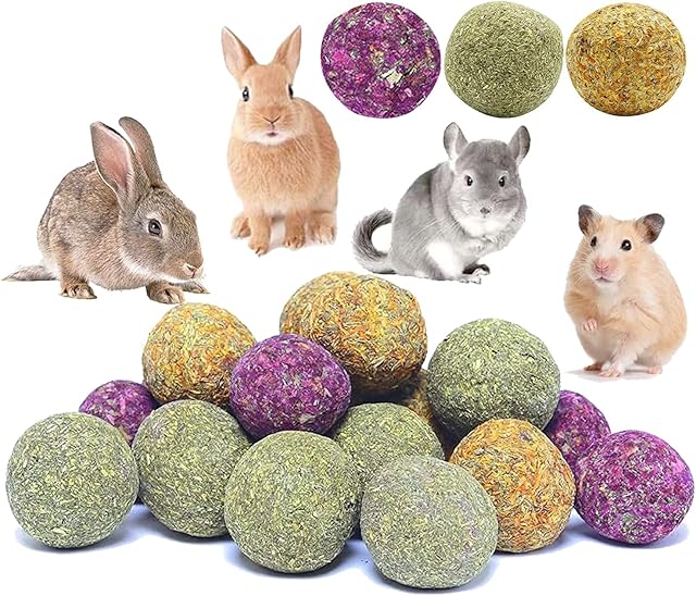 Barley Ears Rabbit Toys Hamster Toys Rabbit Toys Boredom Breaker of Natural Rose Calendula Timothy Hay Balls 3in1 Bunny Chew Toys for Rabbits, Chinchillas, Guinea Pigs, Hamsters Chewing Improve