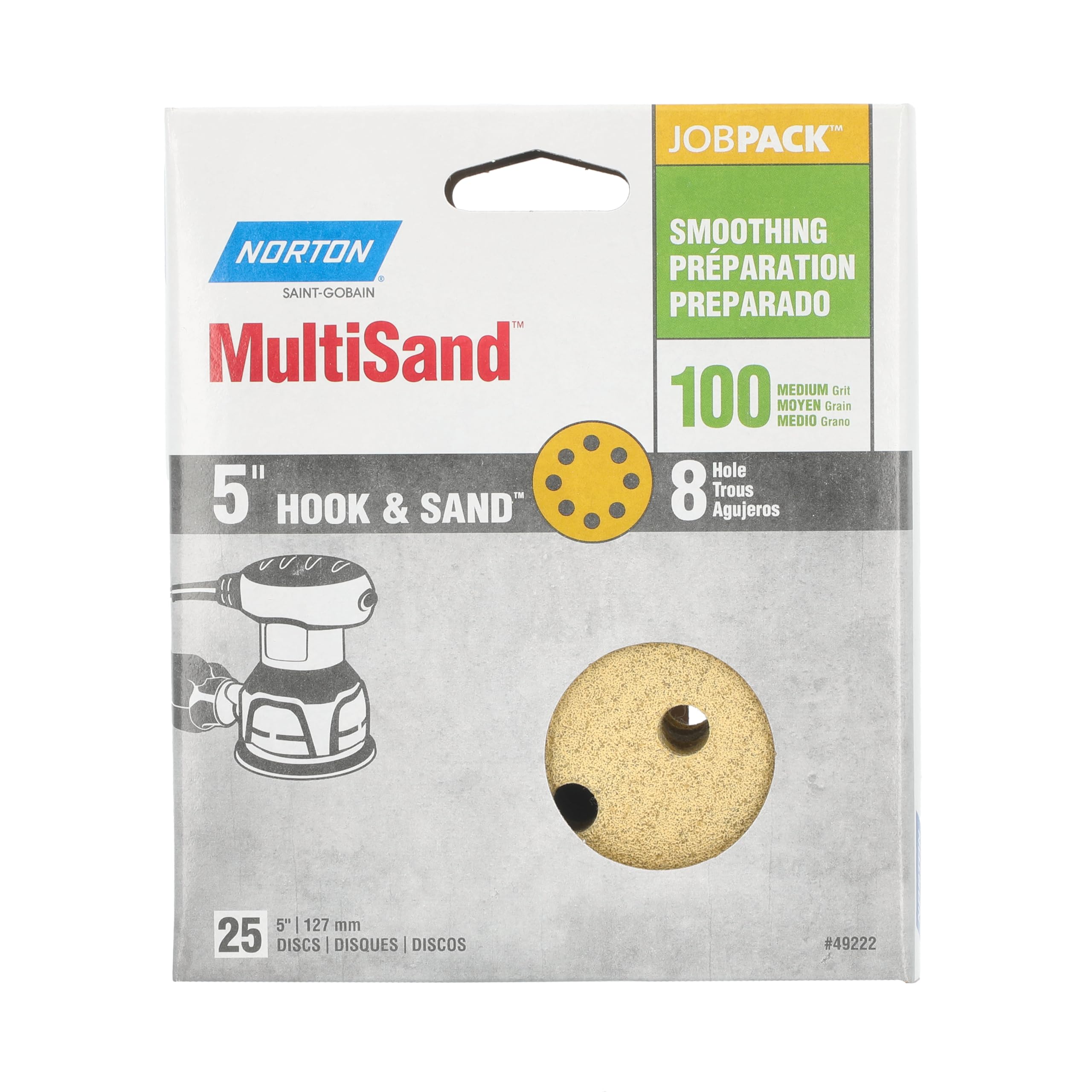 5" Norton 49222 MultiSand Hook & Loop 8-Hole Sanding Disc, P100-Grit, 25-Pack