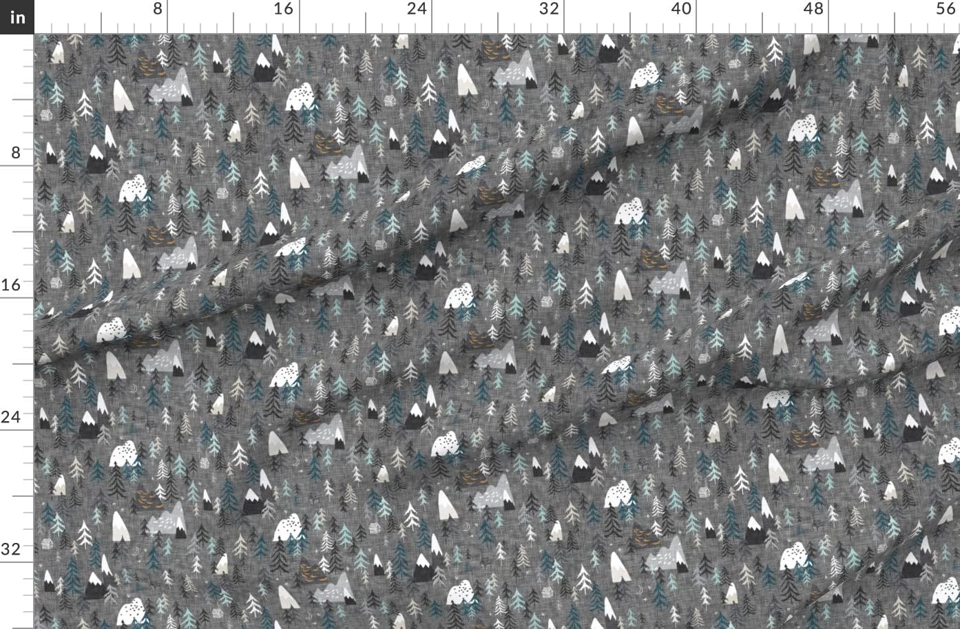 Spoonflower Fabric - Mountain, Forest, Peaks, Charcoal Gray, Woodland, Stars, Night, Printed on Organic Cotton Sateen Fabric by The Yard - Sewing Quilting Apparel Home Decor