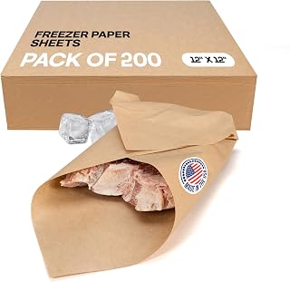 Brown Freezer Paper Sheets 12" x 12", Pack of 200 - USA-Made Paper Sheets for Long-Term Freezing of Meat & Fish - Freezer Pads for Quilting - Bakery Tissue Wraps for Food Storage by IDL Packaging