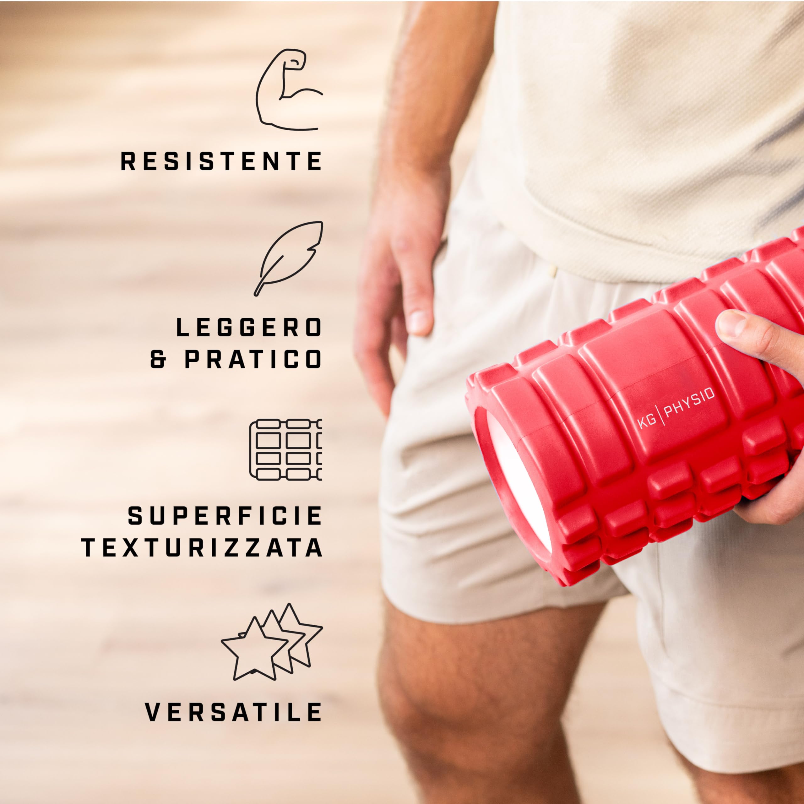 KG Physio Foam Roller - Rullo massaggio muscolare per gambe, schiena e braccia - Rullo per massaggio muscolare ultraleggero essenziale per rilasciare le tensioni muscolari - Rullo pilates 33x12cm