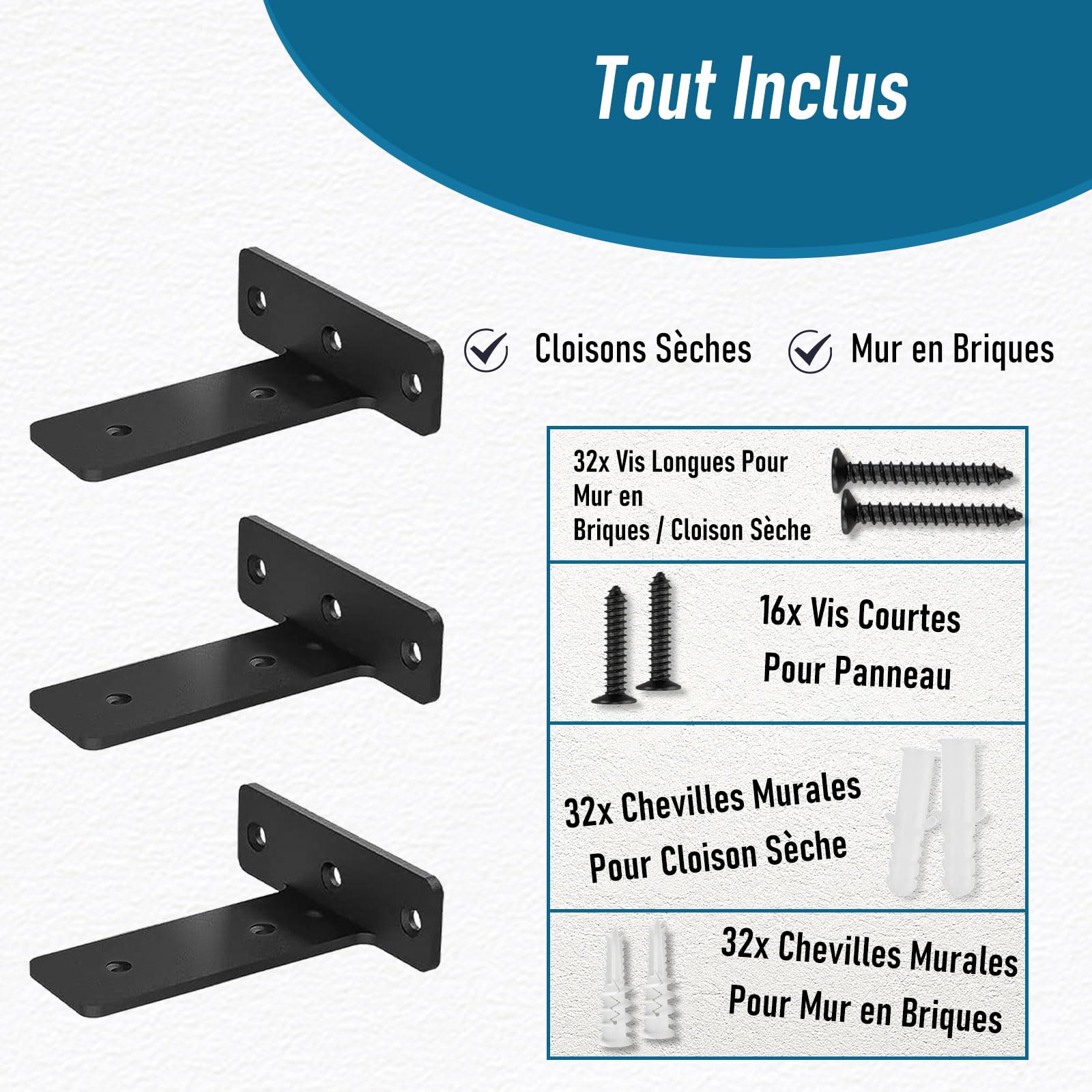 6 Pièces Equerre Etagere Murale, Equerre Etagere Murale Métal en Fer | 5 mm D'épaisseur, Supports D'étagère En Bois pour Étagères Ouvertes de Bricolage (Noir, 15 cm)