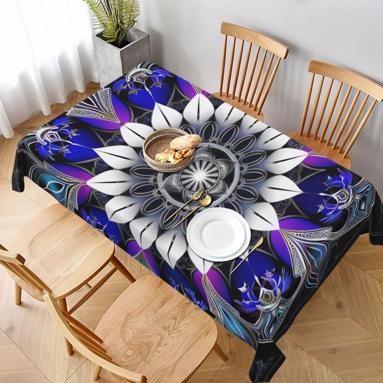 WPKJU Rectangle Mandala Print Printed Tablecloth 60x90 in Water Resistant Table Cover Washable Rectangle Table Cloth for Dining Tables