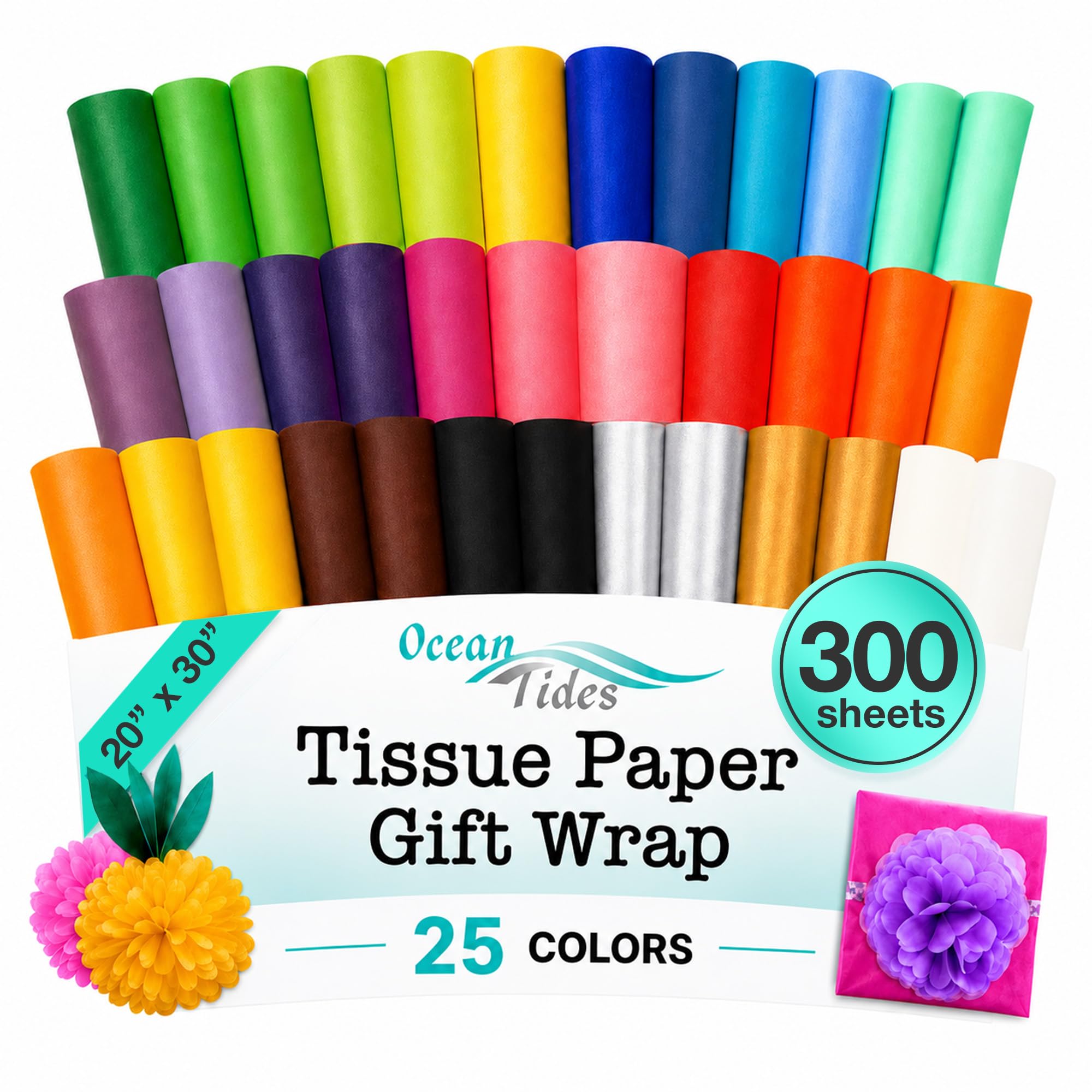 Tissue Paper for Gift Bags - 25 Colors 300 Sheets 20x30in Wrapping Paper