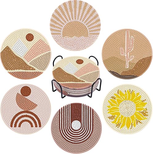 DOTSOPS Juego de 6 piezas de arte de diamantes para adultos, posavasos de arte de diamantes con soporte para adultos principiantes, manualidades