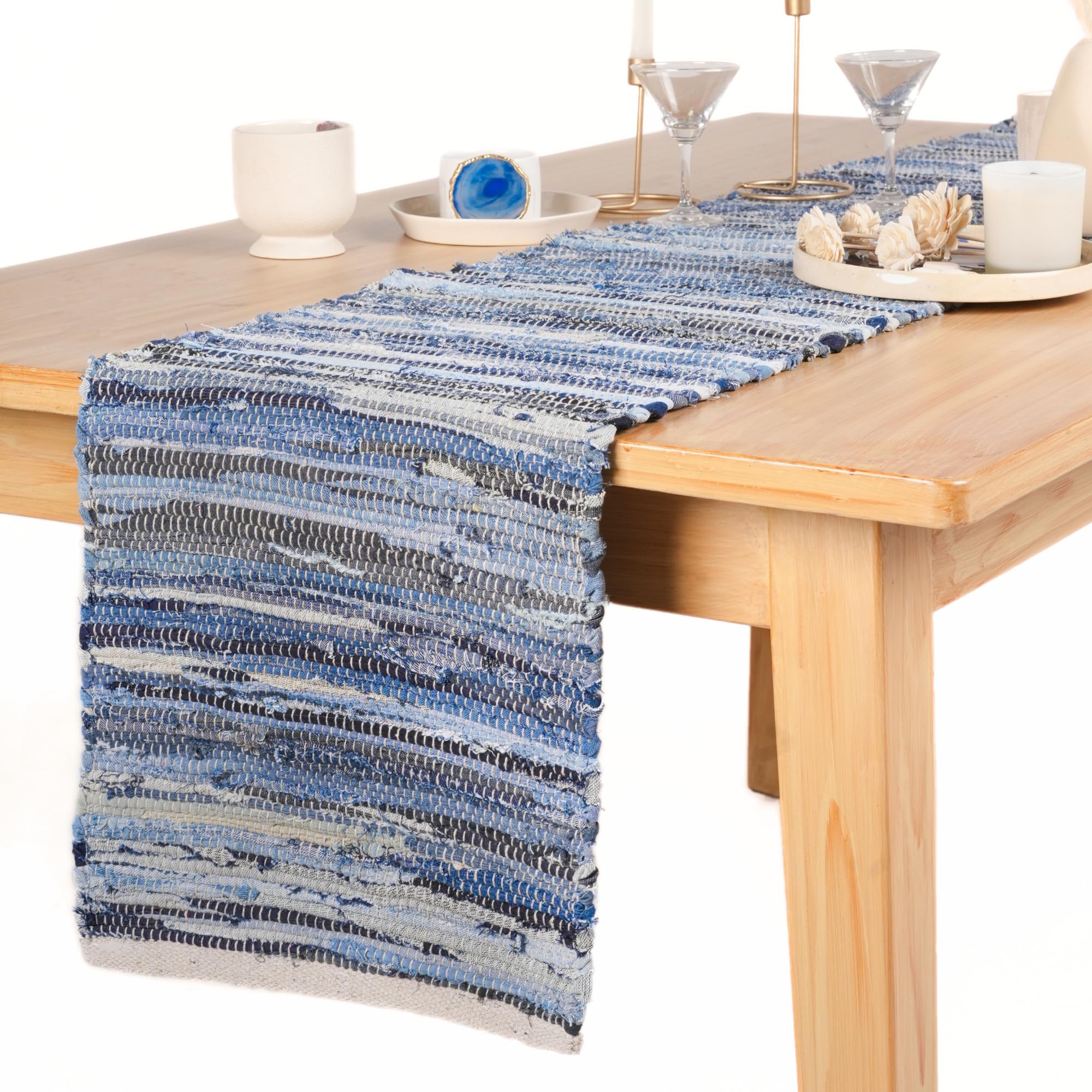 Amazon.com: RAJRANG Blue Chindi Rug Table Runner 14 X 72 Inches