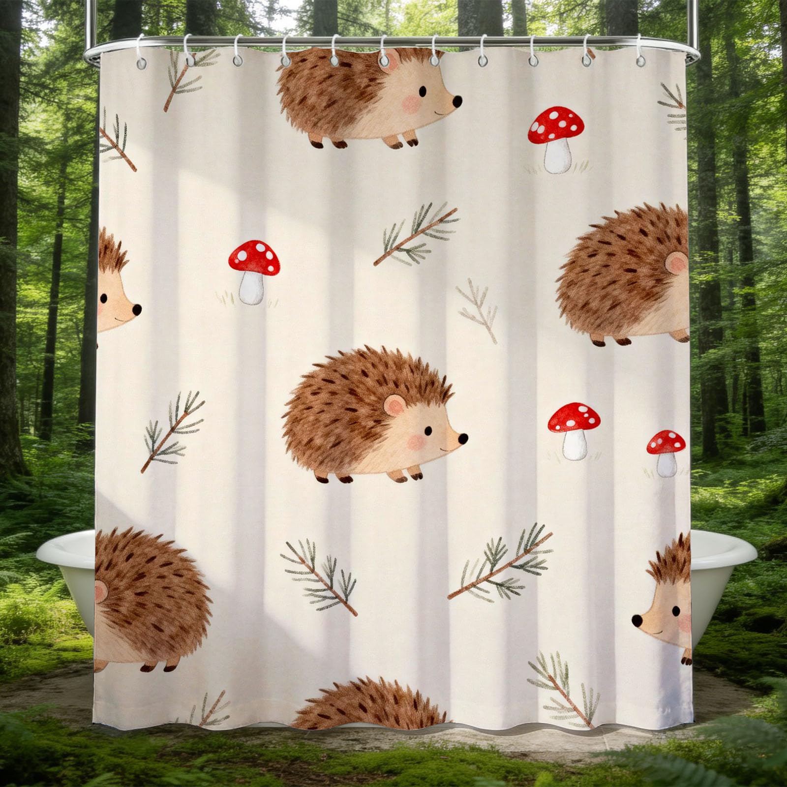 Hongduo 3D Cute Hedgehog Shower Curtain for Stalls Bathtubs Mushroom Bathroom Decor Shower Curtain Set Polyester Fabric Waterproof 180x200cm/71X79 Inch with Hooks