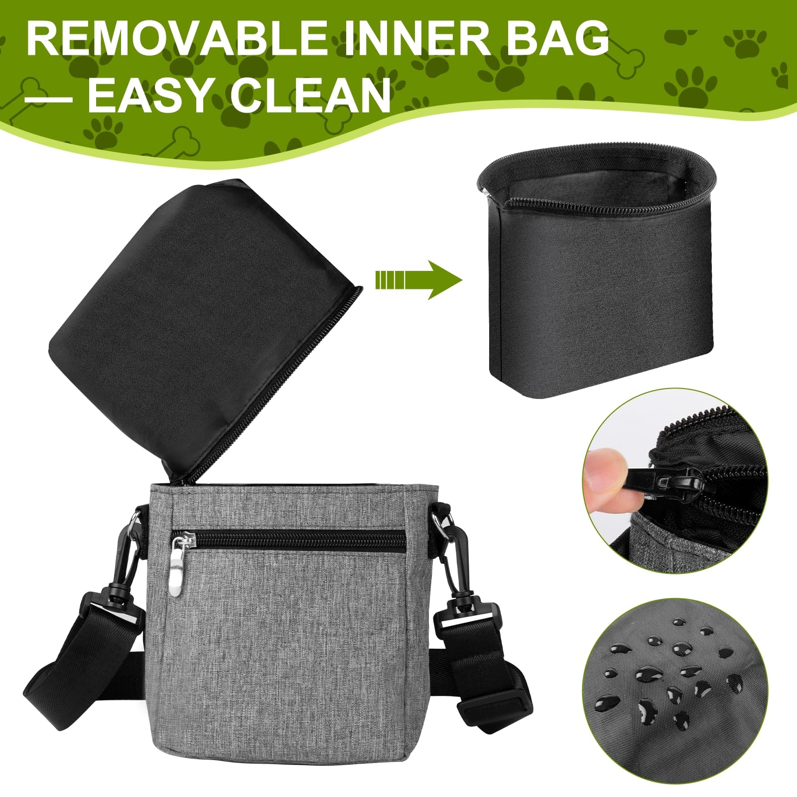 Dog Treat Pouch with Magnetic Closure - 3 Ways to Wear Dog Training Treat Bag with Waist Belt, Shoulder Strap & Metal Clip, Built-in Poop Bag Dispenser, Hands-Free Dog Training Treat Pouch - image 6