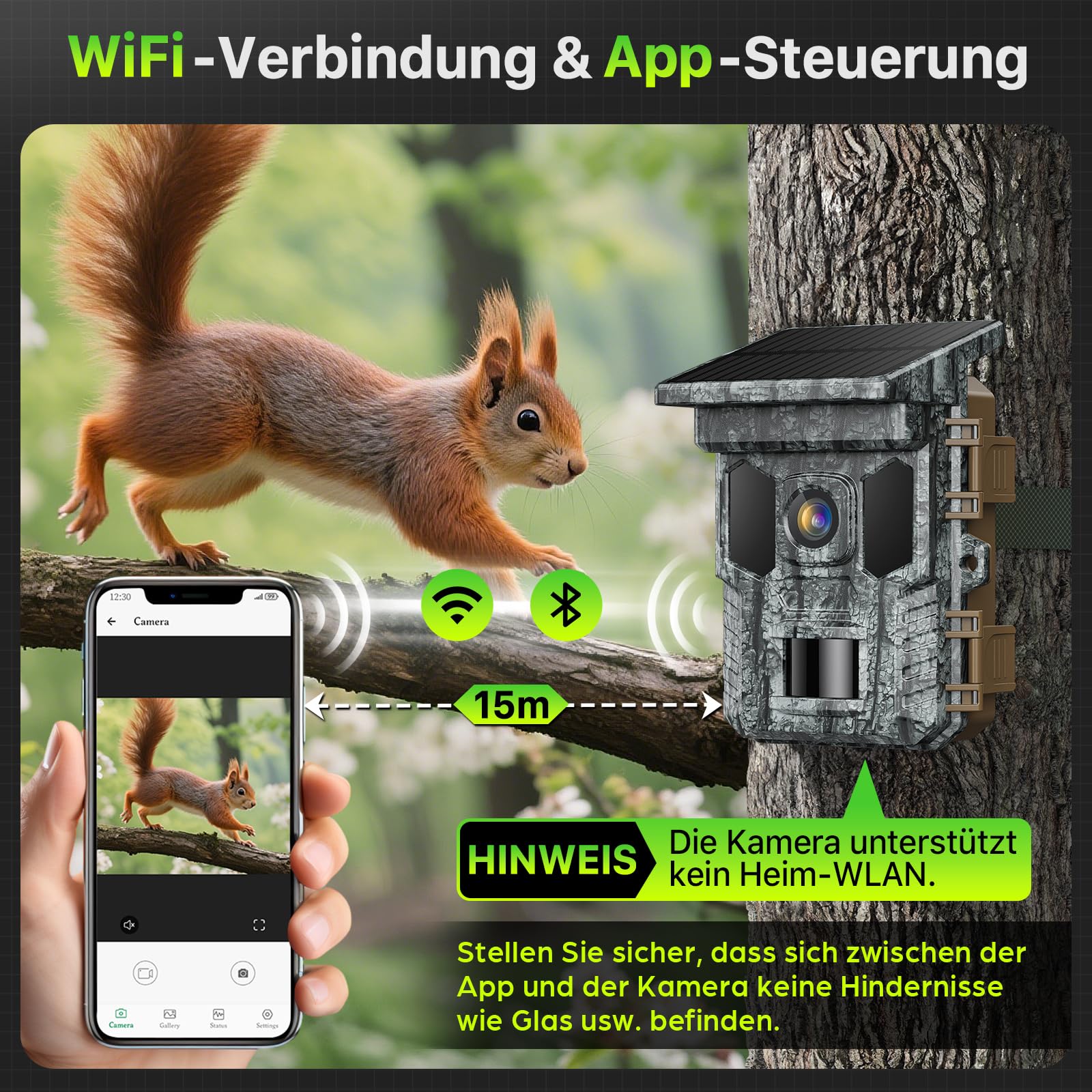 Wildkamera 4K 64MP WLAN mit Handyübertragung App – Wildtierkamera mit Nachtsicht, Bewegungsmelder, 0,2s Auslösung, Outdoor Überwachungskamera für Garten, Hof & Außenbereich, IP66 Winterfest
