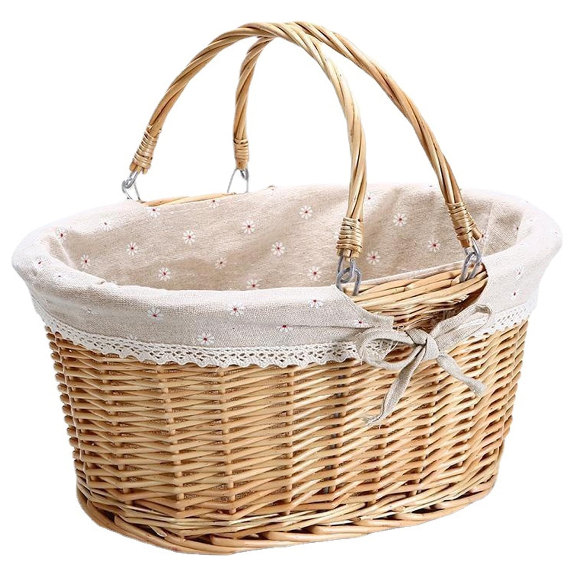 Latemeia M Wicker Basket With Handle, 12.6X9.1 Inch Natural Wicker Picnic Basket, Picnic Hamper With Liner, Baskets For Parties, Camping, Bbq, Outdoor, Décor De Pelouse