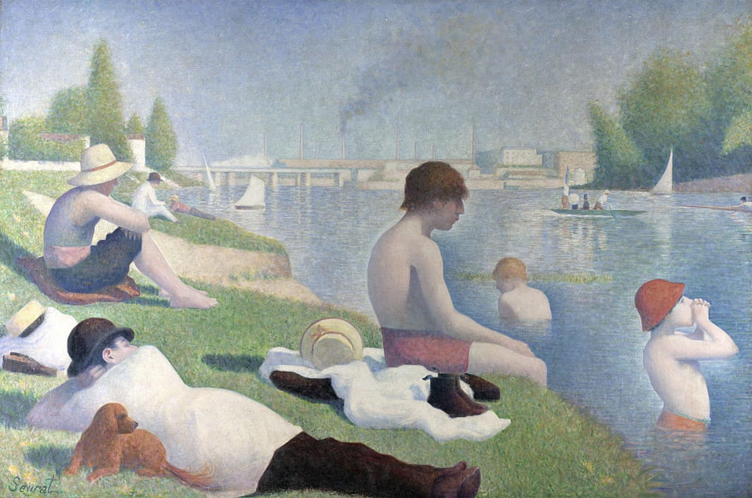 SERENDIPITP Vintage Picture Print on Canvas Wall Art Poster Bathers At Asnières Baigneurs À Asnières by George Pierre Seurat Artwork Print Poster for Wall Decor 60x90cm