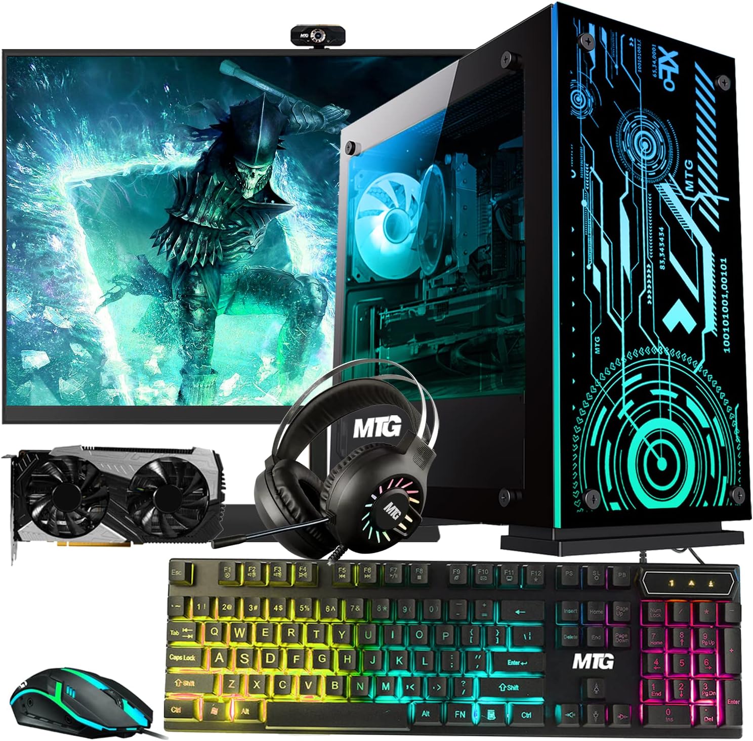 MTG Aurora 4C Gaming Tower PC- Intel Core i7 4th Gen, RTX 2060S GDDR6 8GB 256bits Graphic, 16GB Ram, 512GB Nvme, 2TB HDD, New MTG 27 Inch Monitor, RGB Keyboard Mouse, Headphone, Webcam, Win 10