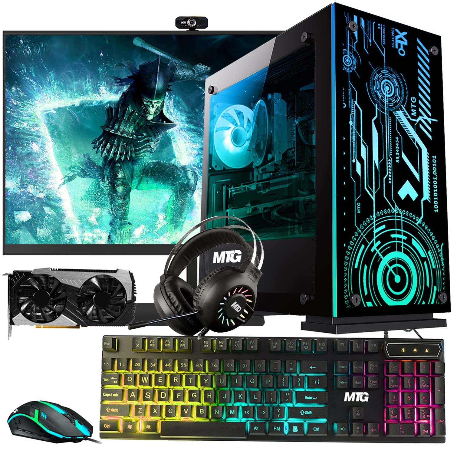 MTG Aurora 4C Gaming Tower PC- Intel Core i7 4th Gen, RTX 2060S GDDR6 8GB  256bits Graphic, 16GB Ram, 2TB Nvme, 4TB HDD, New MTG 27 Inch Monitor, RGB