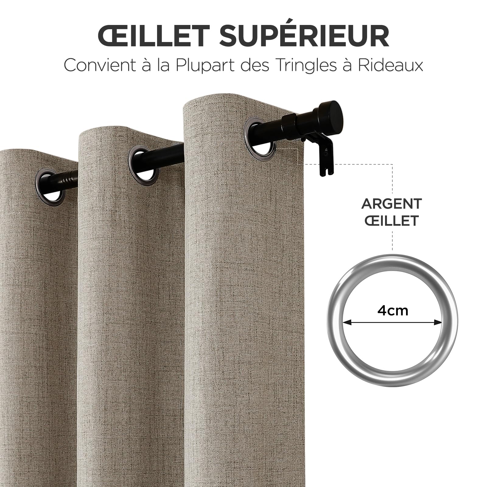 Joydeco 100% Rideau Occultant Thermique Isolant Anti Froid et Chaleur 140x245cm 2 Pièces, Rideaux Opaques Effet Lin à Oeillets Anti UV Anti Bruit, Decoration Chambre Maison Salon - Lin Naturel