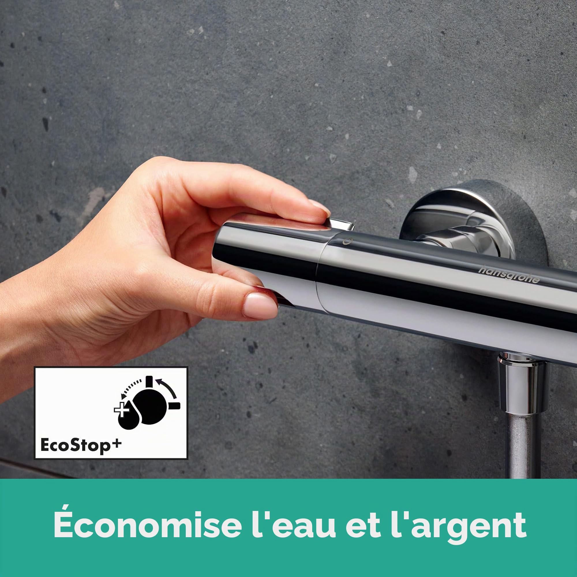hansgrohe Ecostat Element - Mitigeur de douche thermostatique avec EcoStop+, Robinet de douche apparent avec arrêt de sécurité (SafetyStop) à 40°C, Thermostat 1 sortie, Chromé, 13346000
