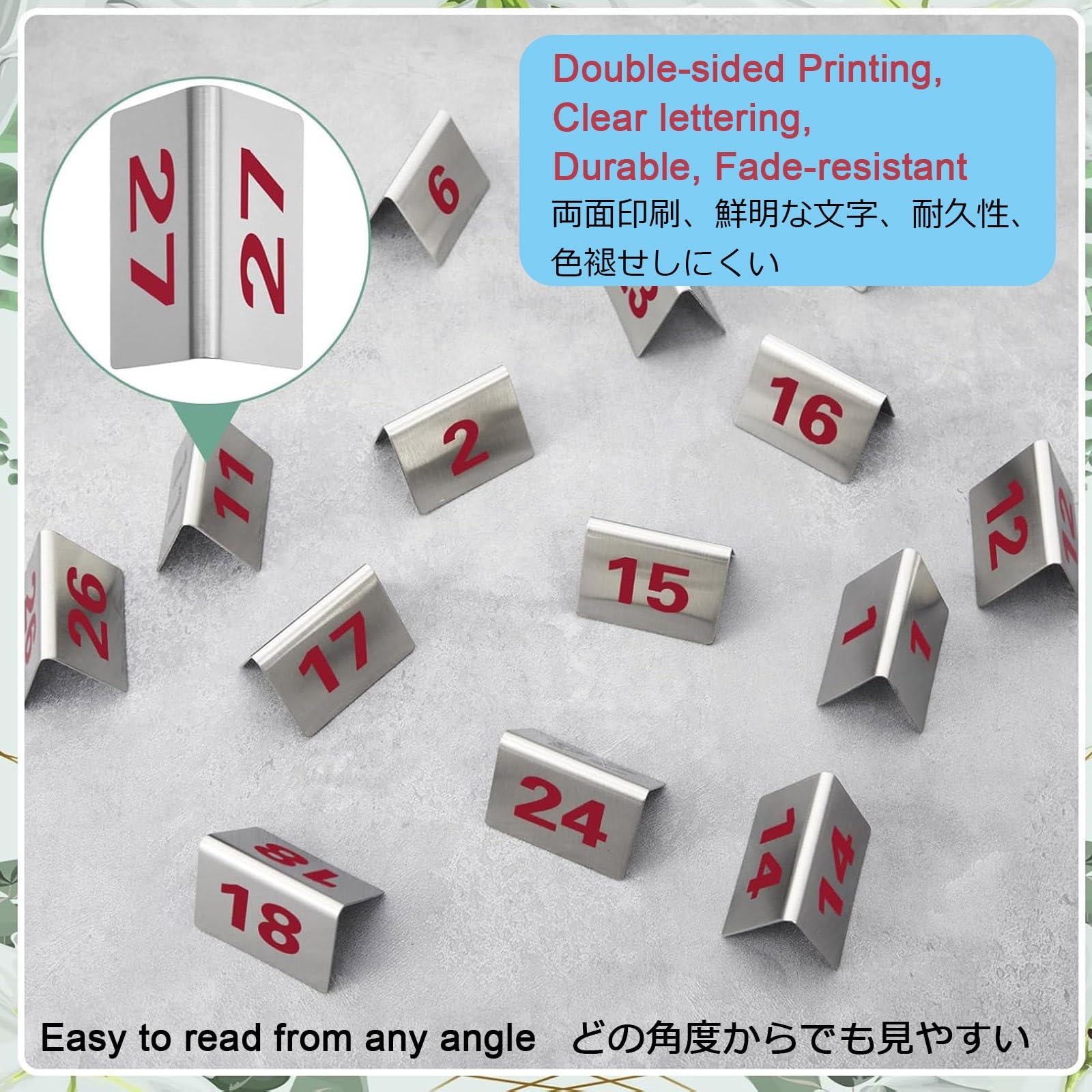 Letreros De Mesa Reservados De 5X5cm, Números De Mesa De Acero Inoxidable, Tarjetas De Campaña, Señal De Mesa Numerada De Doble Cara, Para Recepciones, Banquetes, Restaurantes Y Bares(Red,1 to 50)