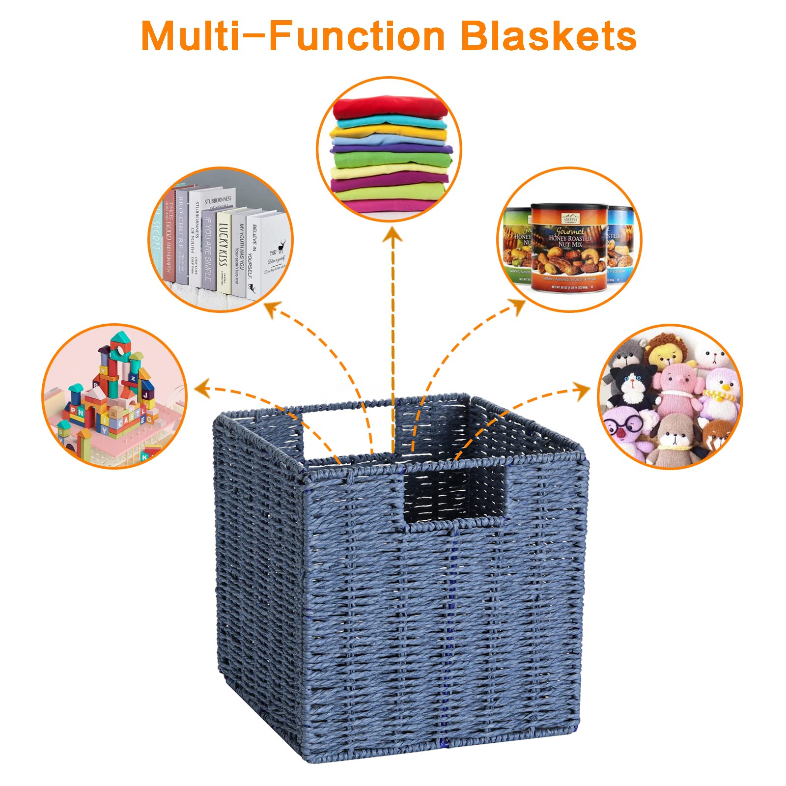 Vagusicc Cesta de almacenamiento de mimbre, juego de 2 cestas tejidas a mano, plegables, de cuerda de papel, cubos de almacenamiento de 9 x 9 x 9 pulgadas con asa, cestas para regalos vacíos,