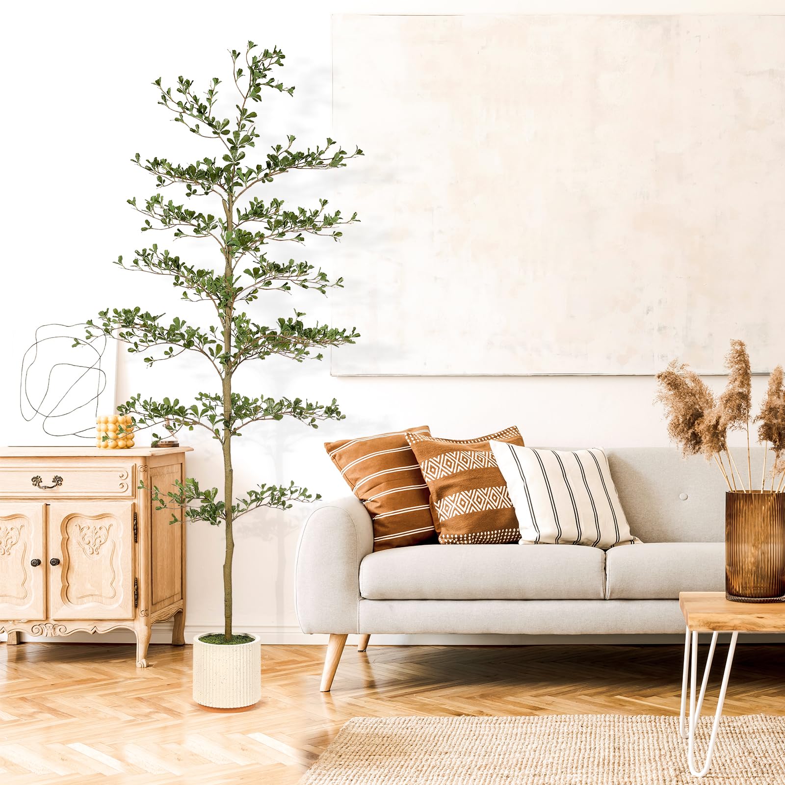 FEELEAD Albero di ulivo finto nero, 2,1 m, realistico albero di olivo nero con vaso da interni finti ulivi neri con rami naturali e foglie realistiche per la decorazione di casa e ufficio