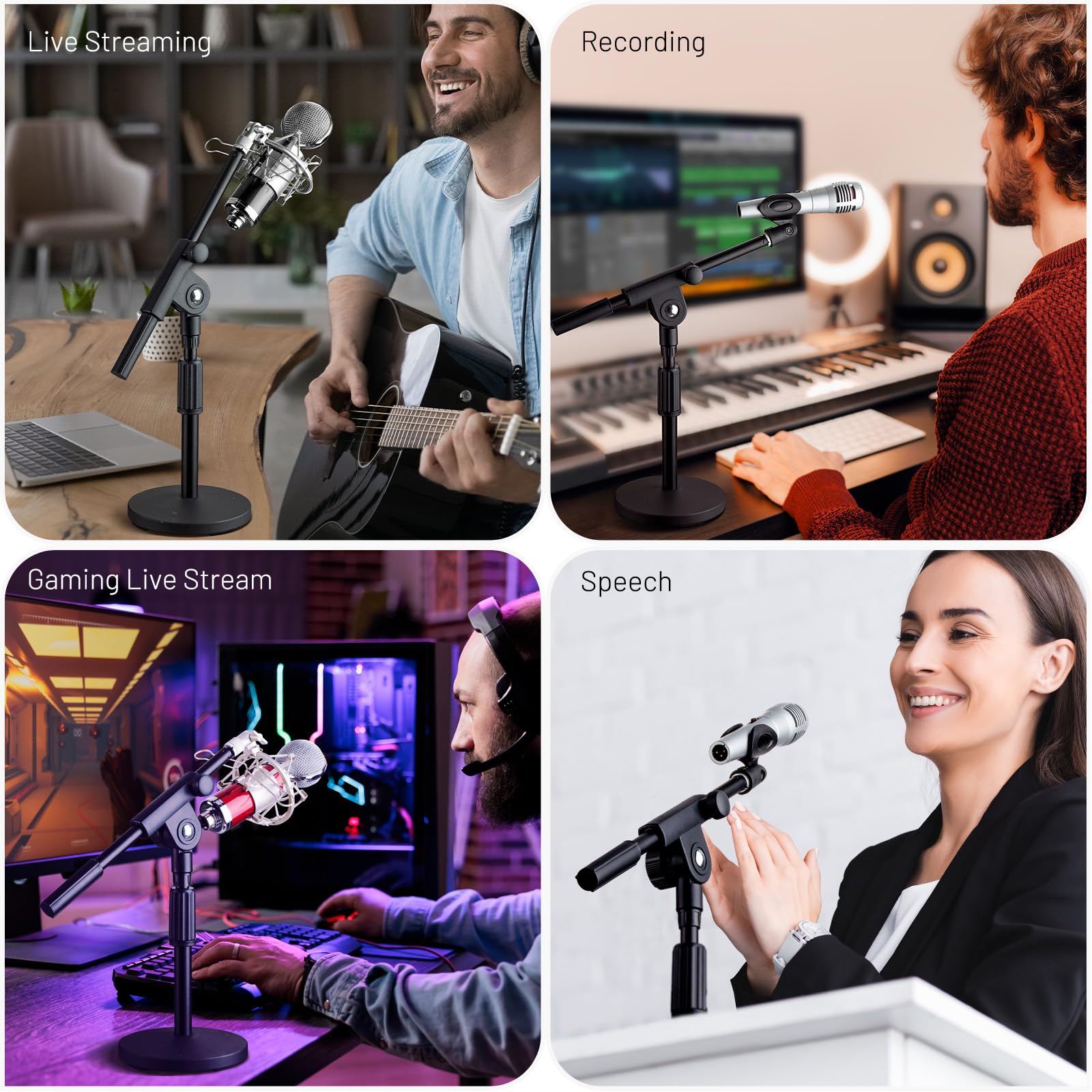 CAHAYA Microphone Stand Desk Adjustable: Boom Arm Mic Stand Desktop with 2 Mic Clips Reinforced Metal Base Table Mic Mount with 3/8" to 5/8" Screw Adapter for Singing Performance Wedding Stage Black - Image 7