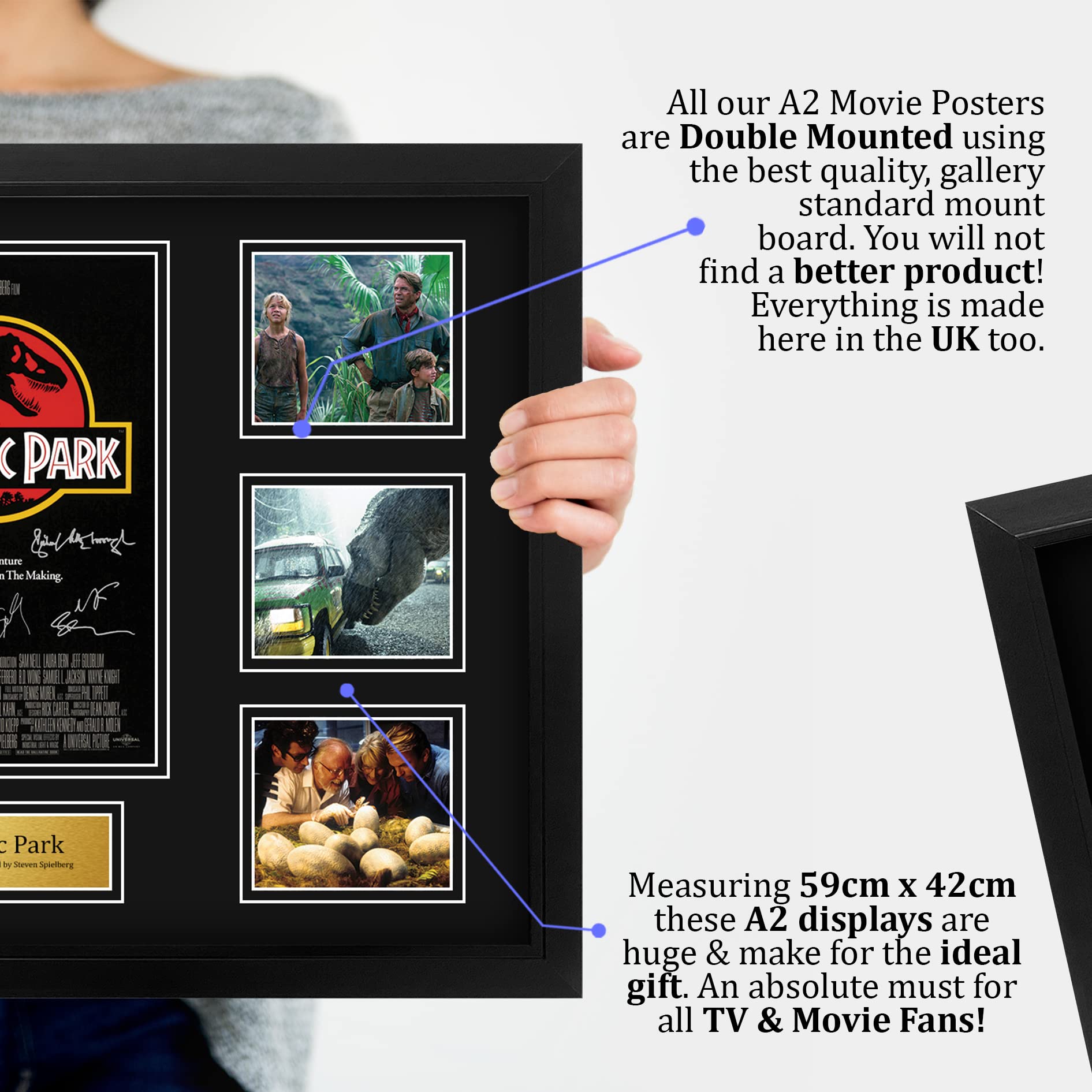 HWC Trading Jurassic Park Geschenke Geducktes Signiertes Autogramm Präsentationsdisplay für Fans von Film Memorabilien - A2 Gerahmt
