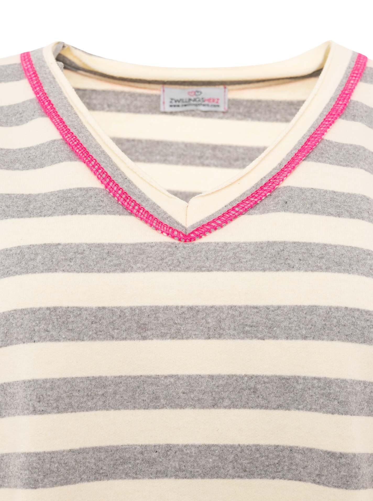Zwillingsherz Damen V-Neck Sweater mit Streifenmuster – Moderner Langarm Pullover mit V-Ausschnitt und zeitlosem Design