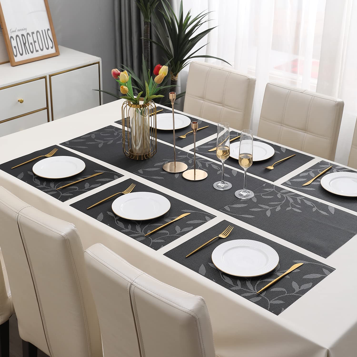 HOKIPO PVC Mats for 6 Seater Dining Table with Runner (AR4270), Black 2
