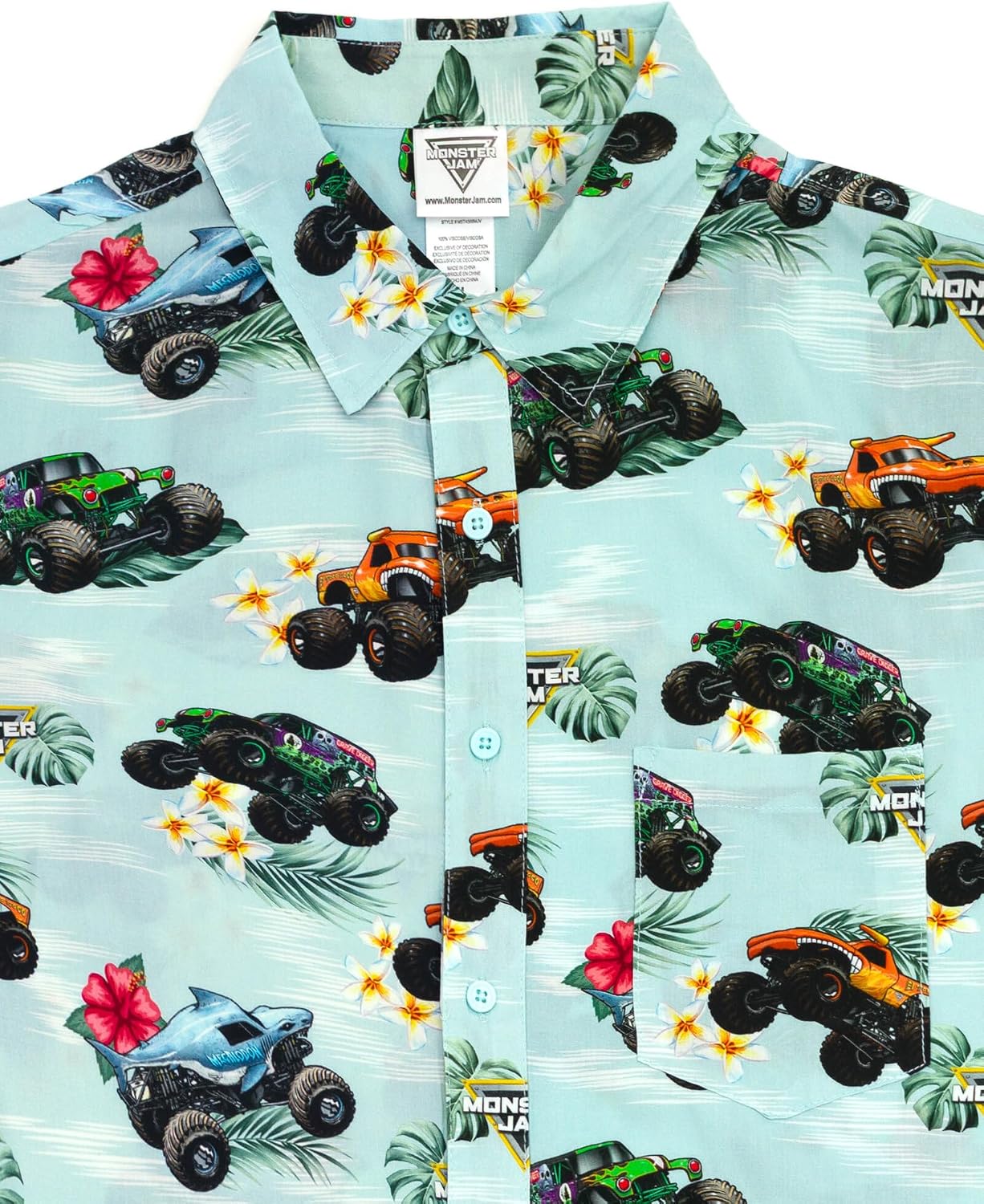 Monster Jam Matching Family Hawaiian Button Down Shirt Toddler to Adult Grave Digger El Toro Loco Megalodon