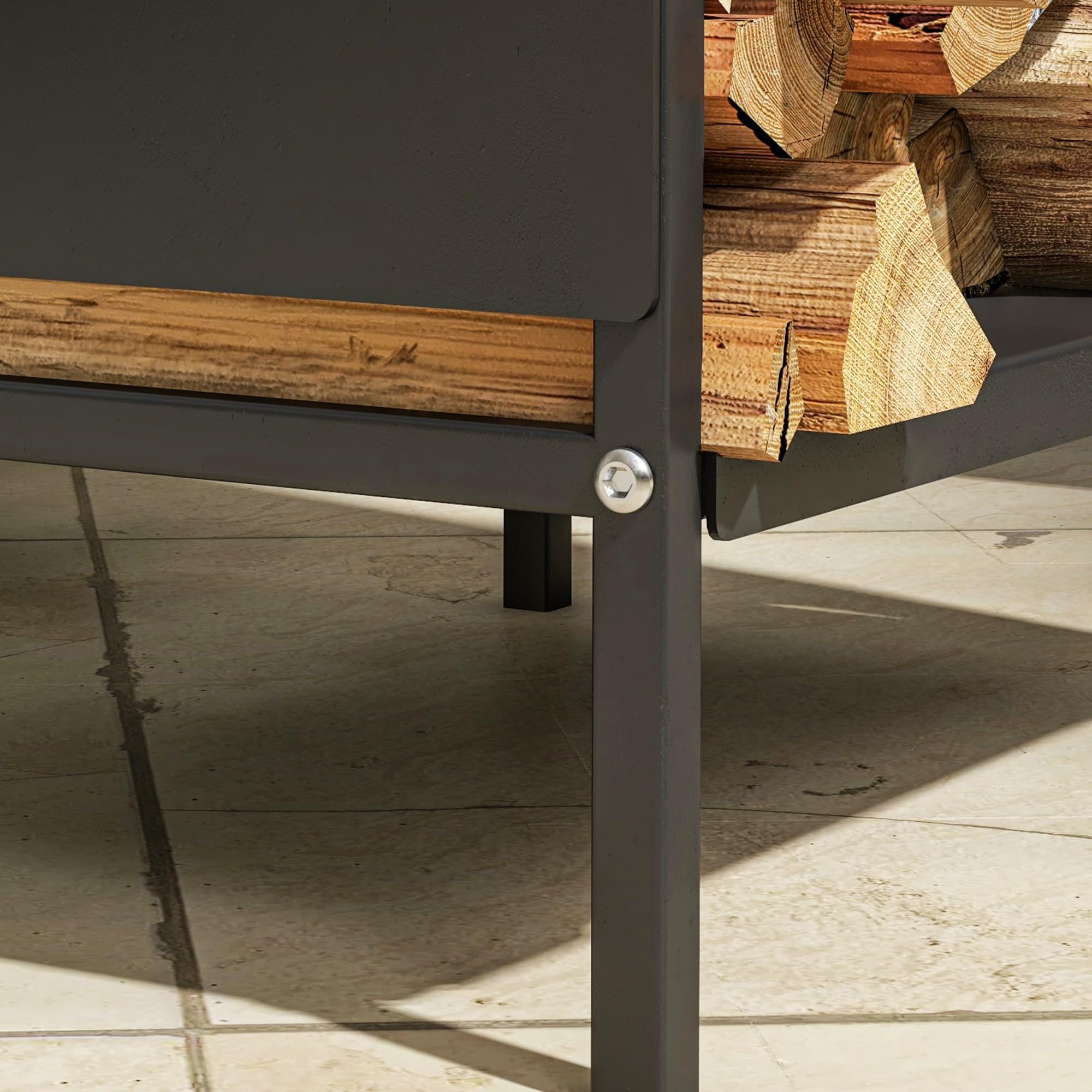 Outsunny Range bûche interieur porte bûche de cheminée support de bois de chauffage pour intérieur extérieur, rack de stockage en acier, 44 x 28 x 65 cm, noir