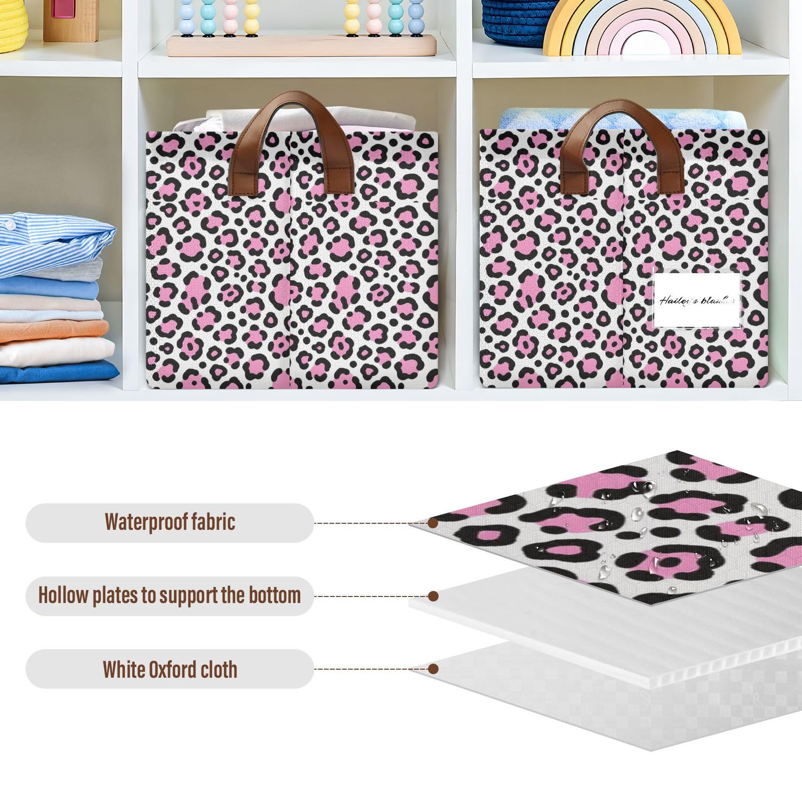 FRODOTGV Contenedores de almacenamiento abiertos para armario, dormitorio, cocina, leopardo blanco claro, talla M