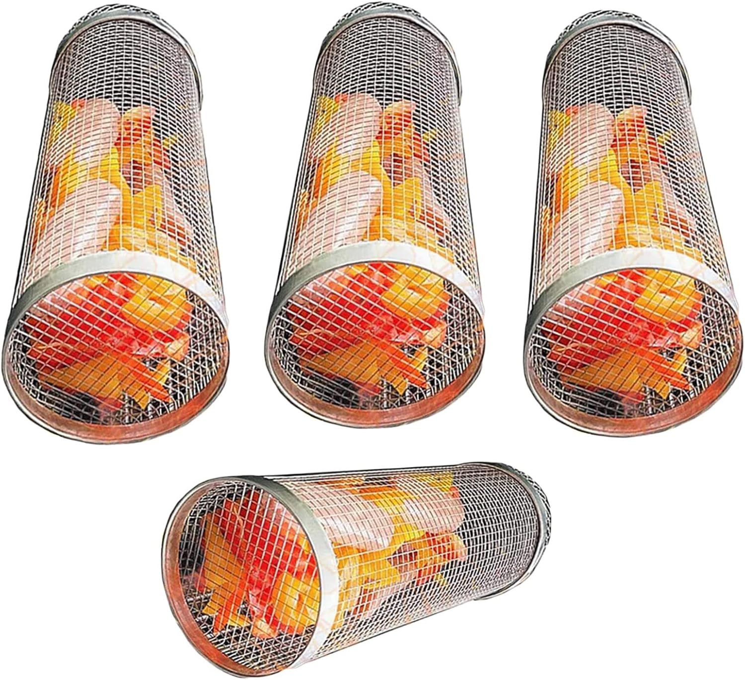 BBQ Grill Basket Round,Stainless Steel Wire Mesh,Rolling Grilling Baskets,Cylinder Grill Basket For Meat,Vegetables, Chops,Outdoor Grill Accessories