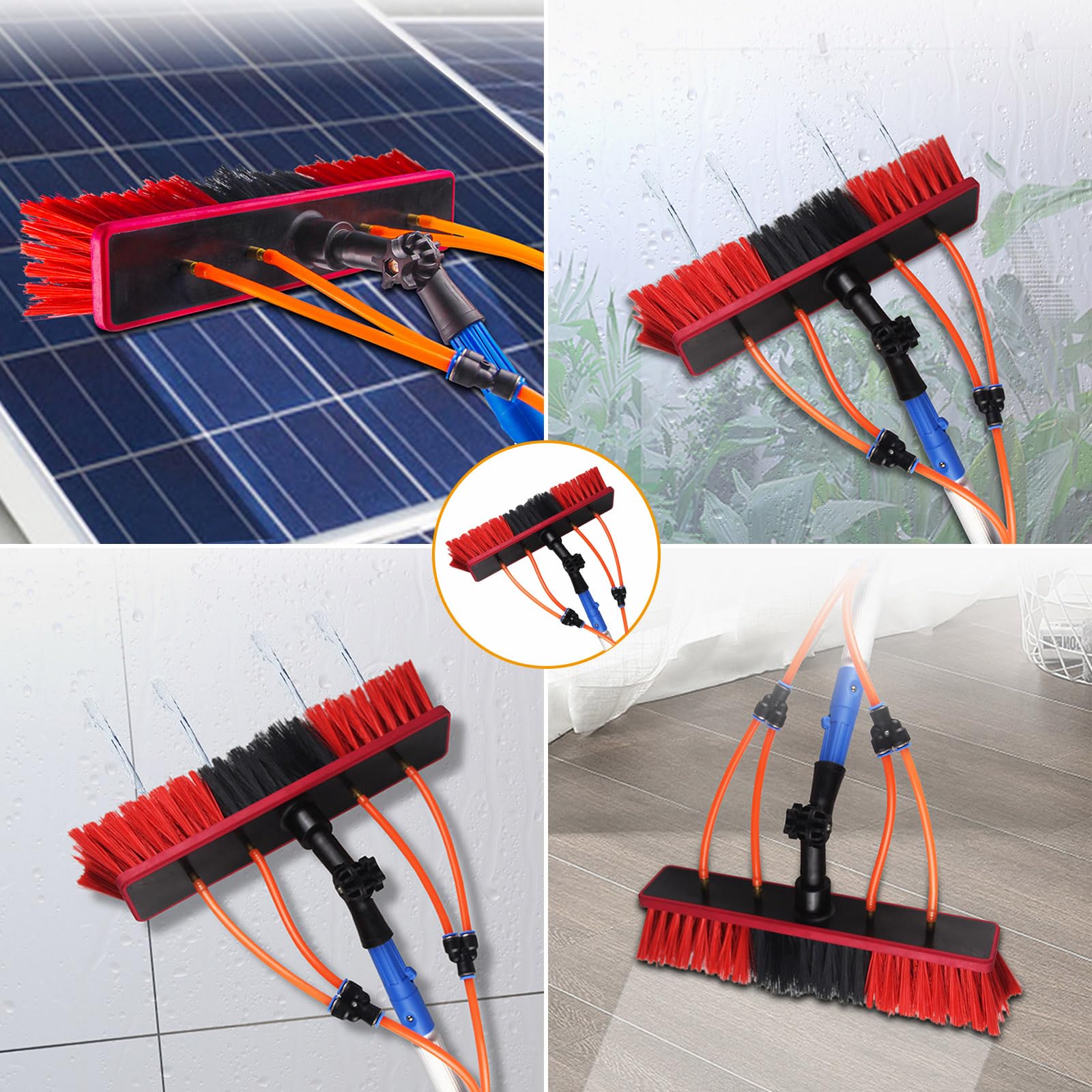Cepillo de limpieza telescópico alimentado por agua para paneles solares y ventanas altas, cabezal giratorio extensible, ideal para una limpieza fácil y eficiente