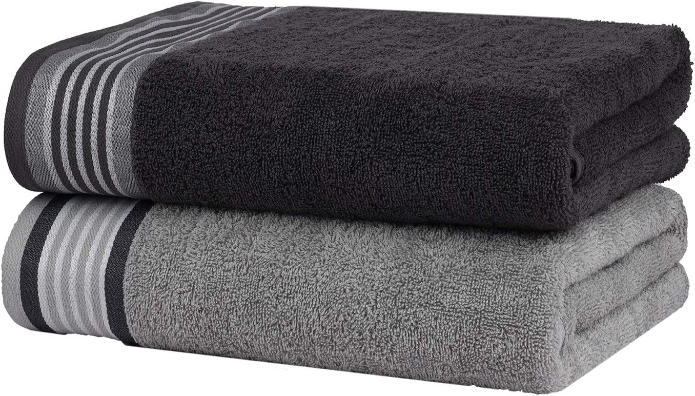 CASA COPENHAGEN Designed in Denmark 550 GSM 2 Large Bath Towels 2 Large Hand Towels 2 Washcloths, Super Soft Egyptian Cotton 6 Towels Set for Bathroom, Kitchen & Shower - Granite Grey and Mirage Grey