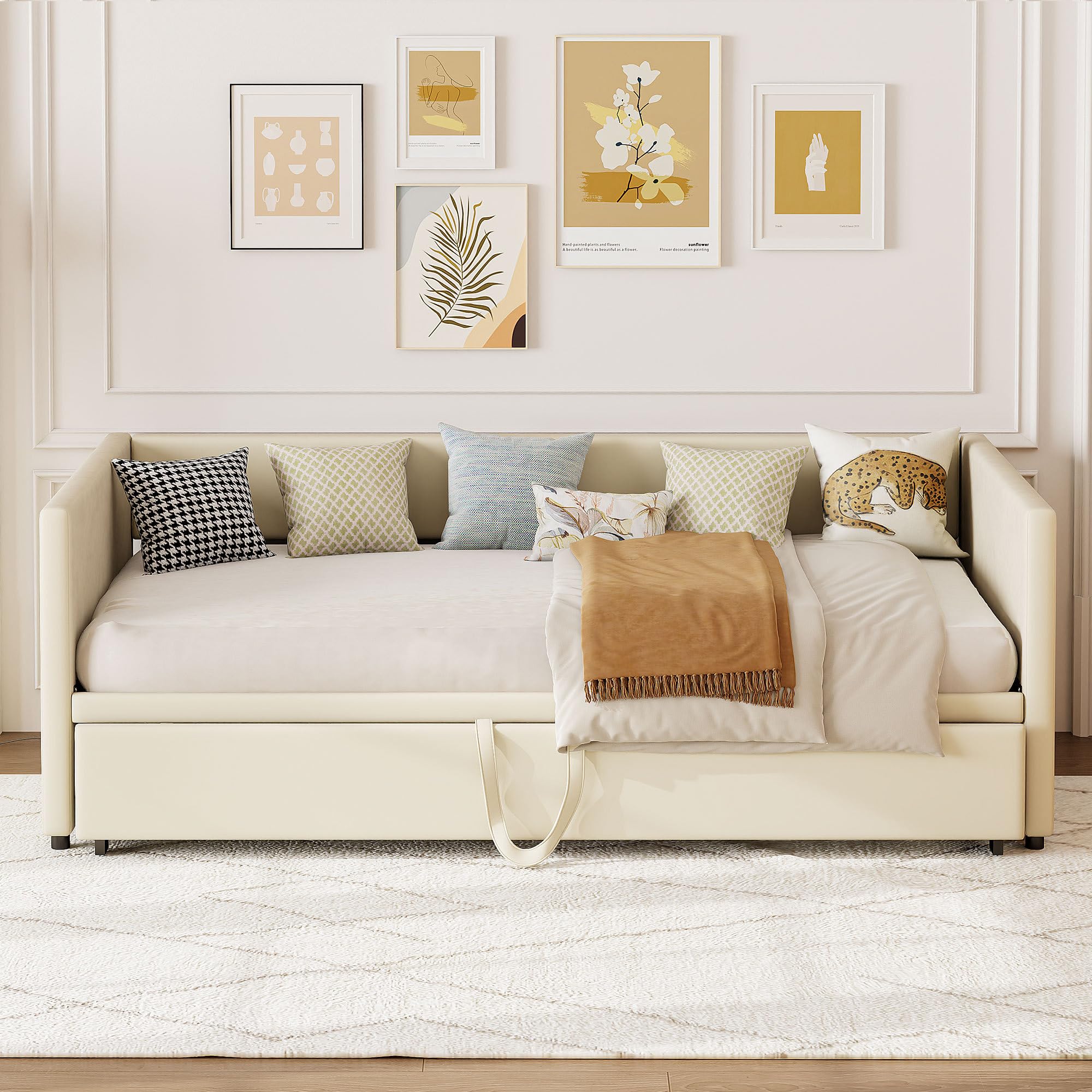 Łóżko dzienne wysuwane, 90/180 x 200 cm, sofa do spania ze stelażem pod materac, wielofunkcyjna sofa do spania, 180 cm szerokości, podwójna sofa z funkcją spania, sofa do spania dla 2 osób, bez