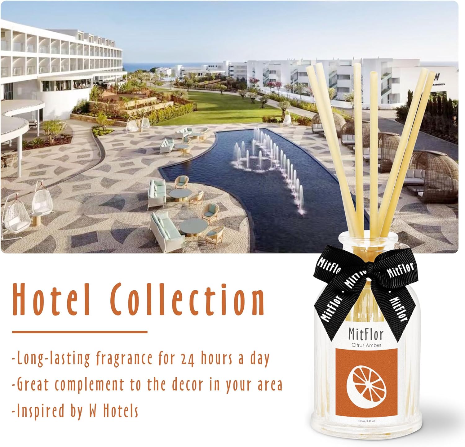 Reed Diffuser Set, MitFlor Citrus Amber Hotel Collection Diffuser 3.4 fl oz, Long-Lasting Fragrance Home & Bathroom Decor, Aromatherapy Diffuser Oil Gift Set - Image 4