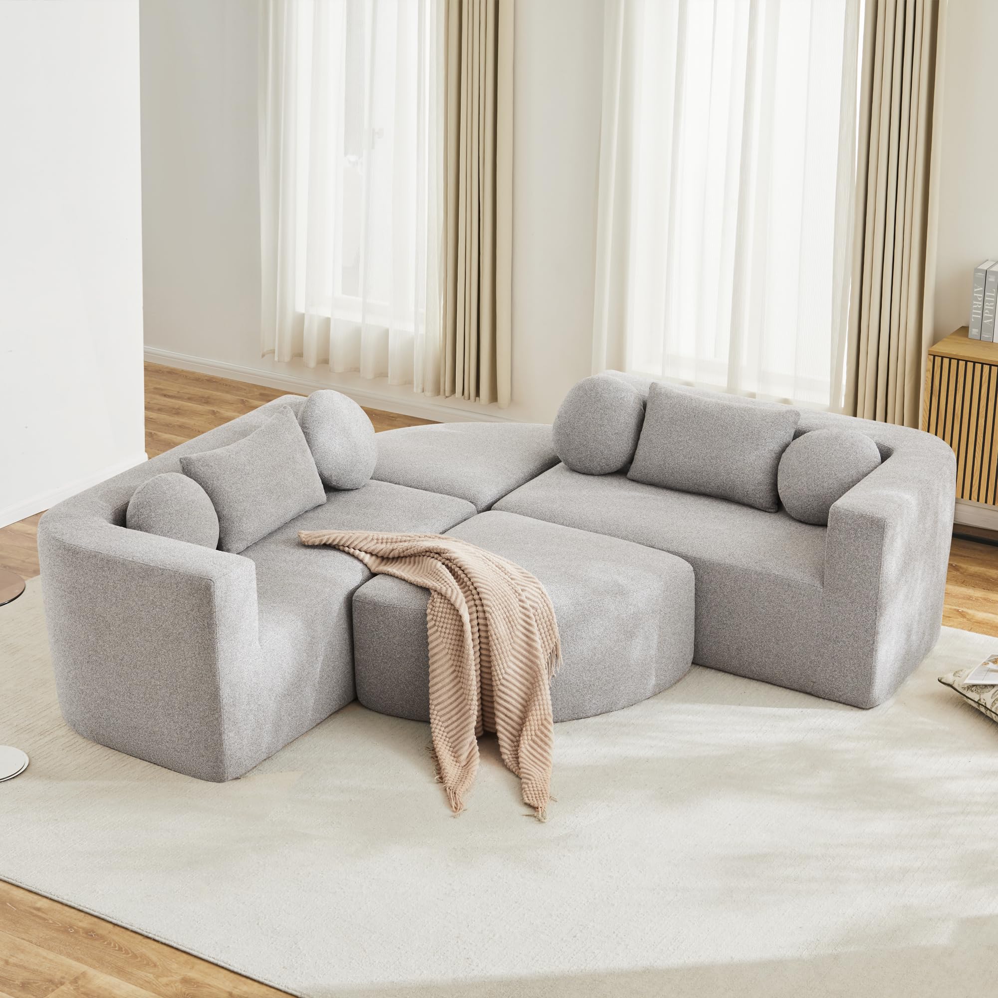 Bladez Cloud Sofa - Divano modulare con funzione sonno, divano letto in ciniglia, divano compresso, seduta profonda, senza montaggio, divano moderno per soggiorno, grigio (grigio)
