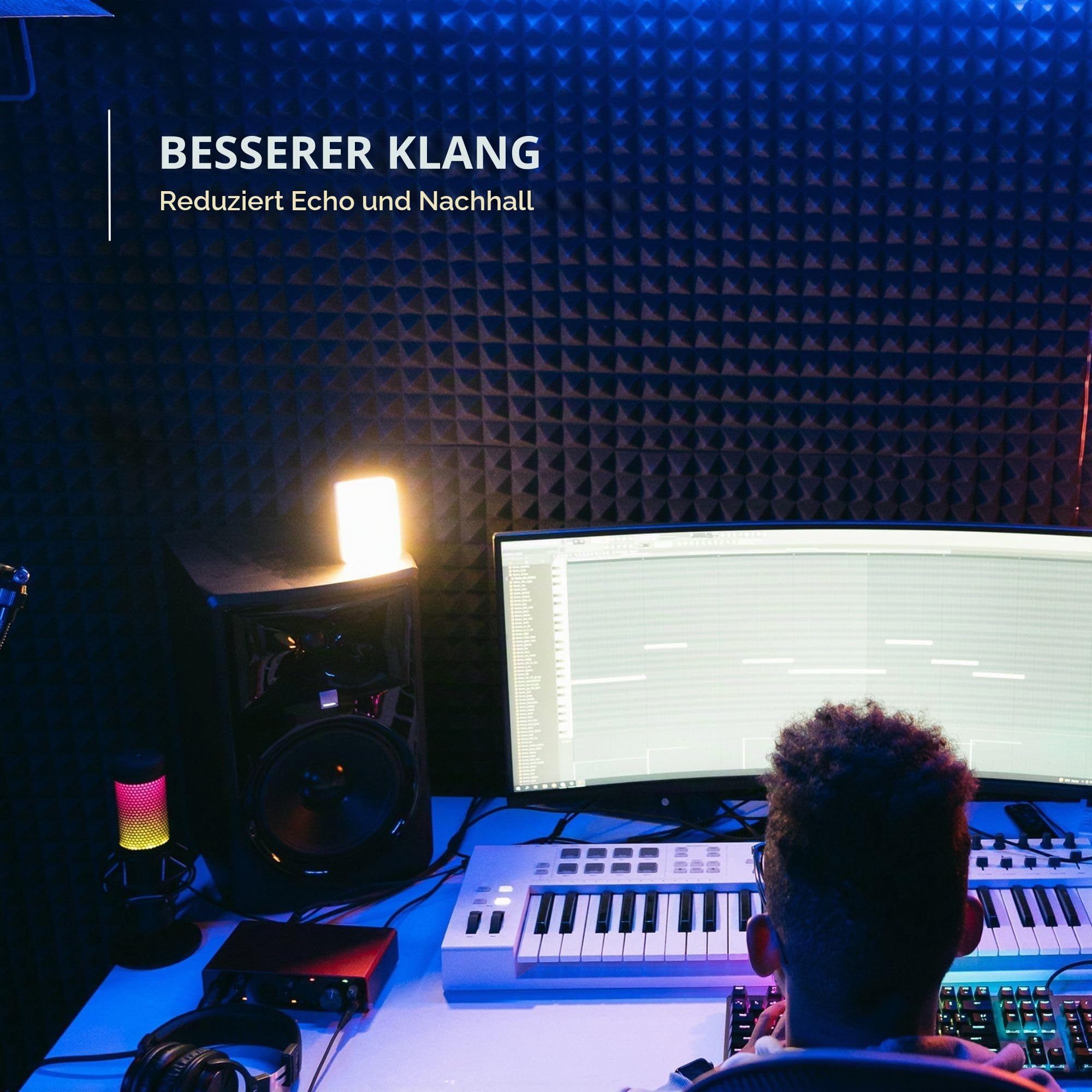ACOUSPANEL Akustikschaumstoff Selbstklebend Pyramide Matte 200x50x8cm, 2 Stück, Dämmung Schaumstoff zum Gaming Zimmer, Schallschutz Wand im Musikstudio, Acoustic foam, Echo absorber