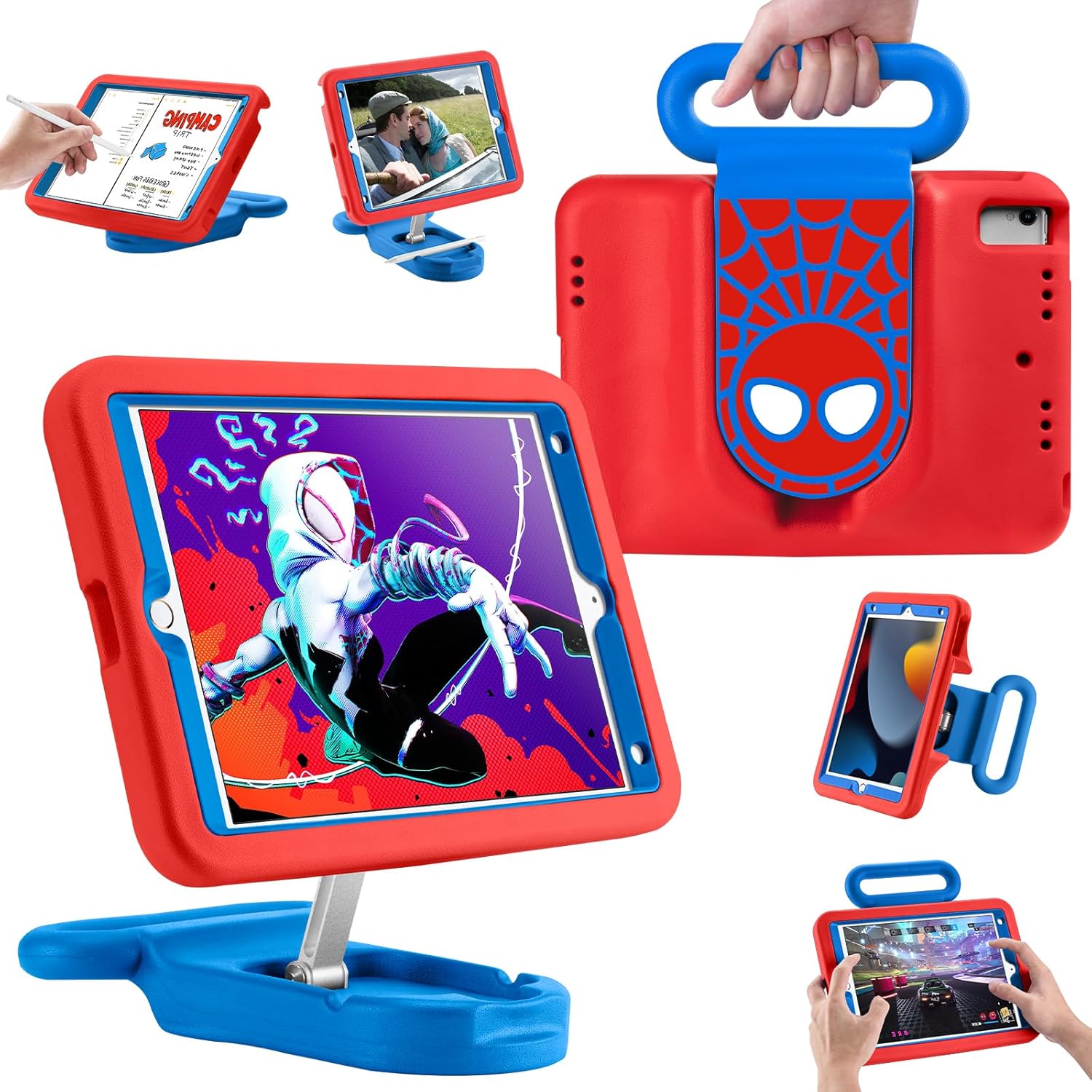 Kids Case Compatible with iPad 7th/8th/9th Gen 10.2 inch,Adjustable Portrait/Landscape Stand/Drop Proof with Handle/Kickstand,Child Friendly Protective Cover Compatible iPad 10.2 2021/2020/2019 (red)