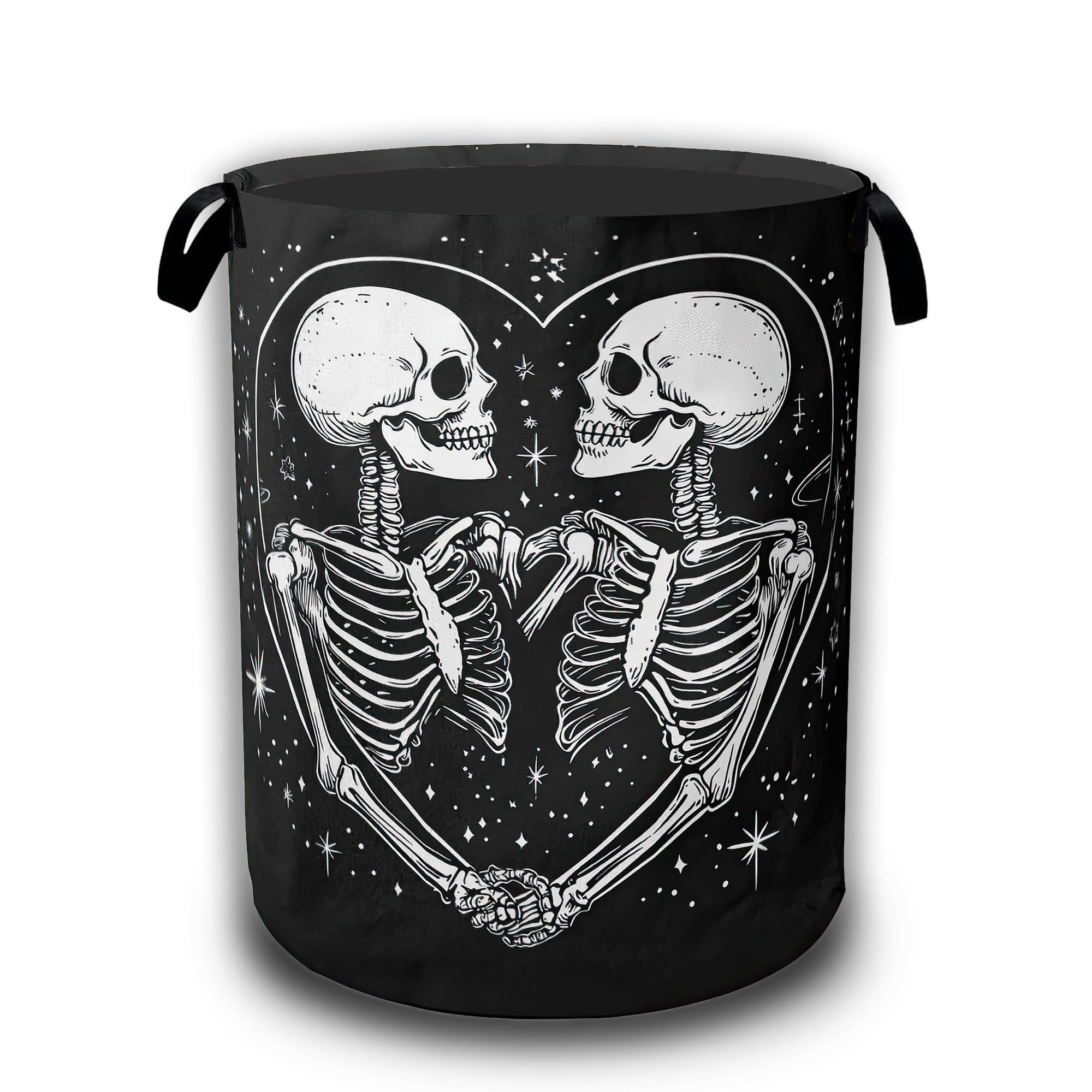 Halloween Funny Skeleton Laundry Basket,Waterproof Foldable Cute Skull Heart Laundry Hamper,Dirty Clothes Basket, Linen Bin Storage Organizer Collection 16" x 20.8"
